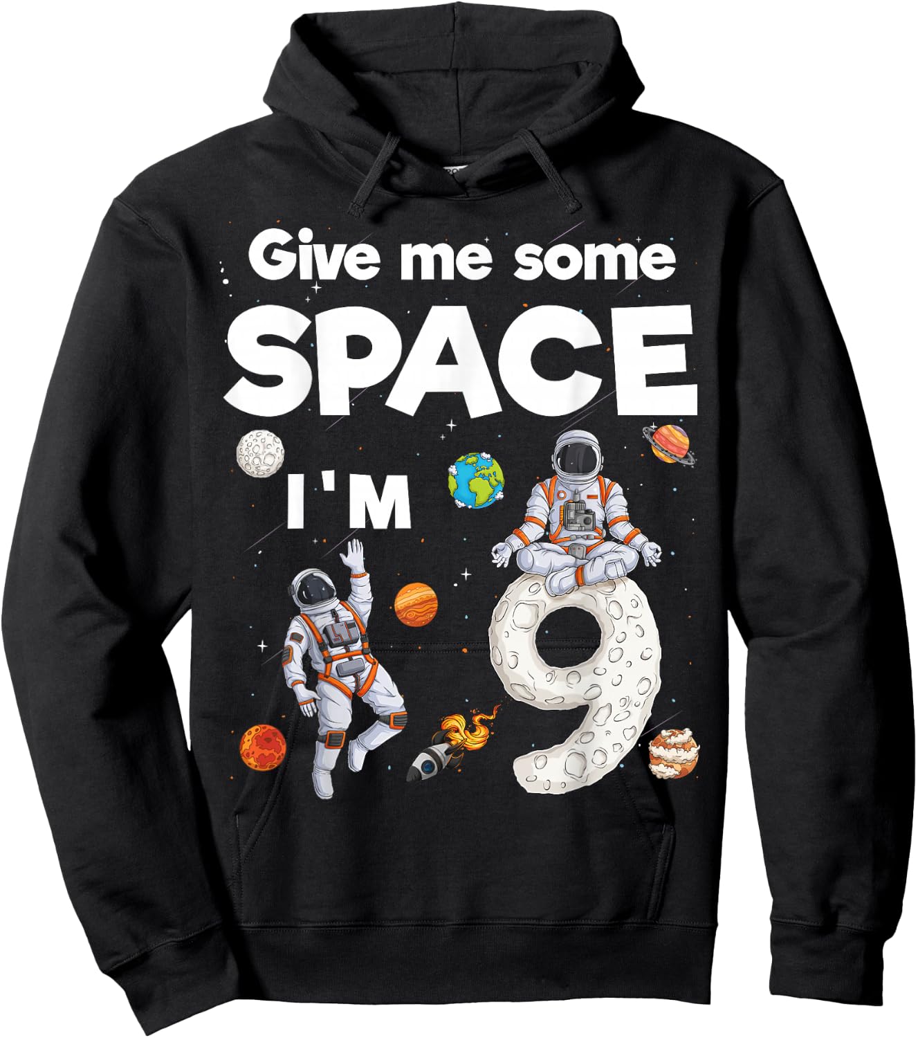 Outer Space Astronaut Planets Nine Year Old 9th Birthday Hoodie - Hoodie | Black