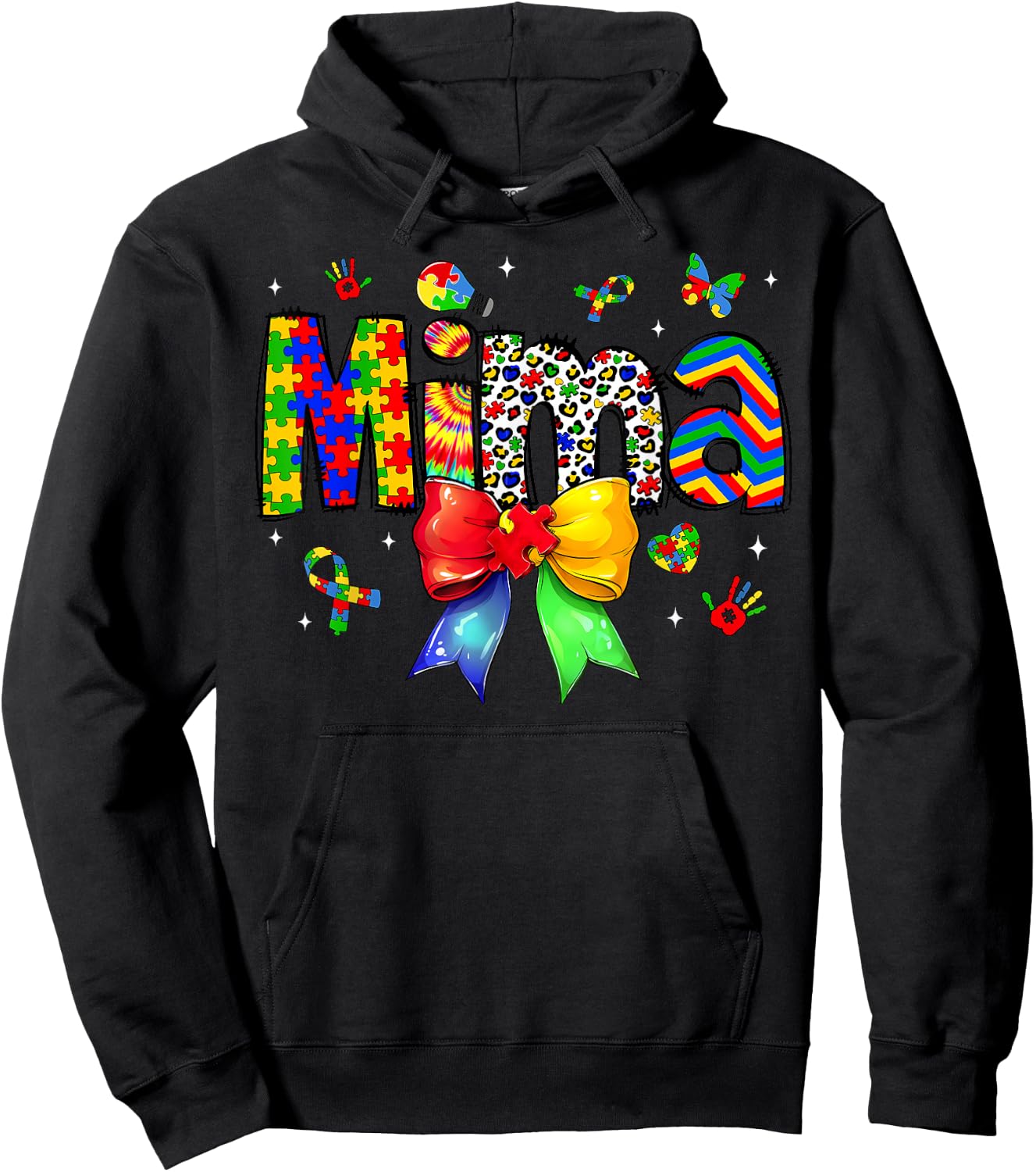 Mima Autism Awareness Day Puzzle Coquette Bow Matching Hoodie - Hoodie | Black