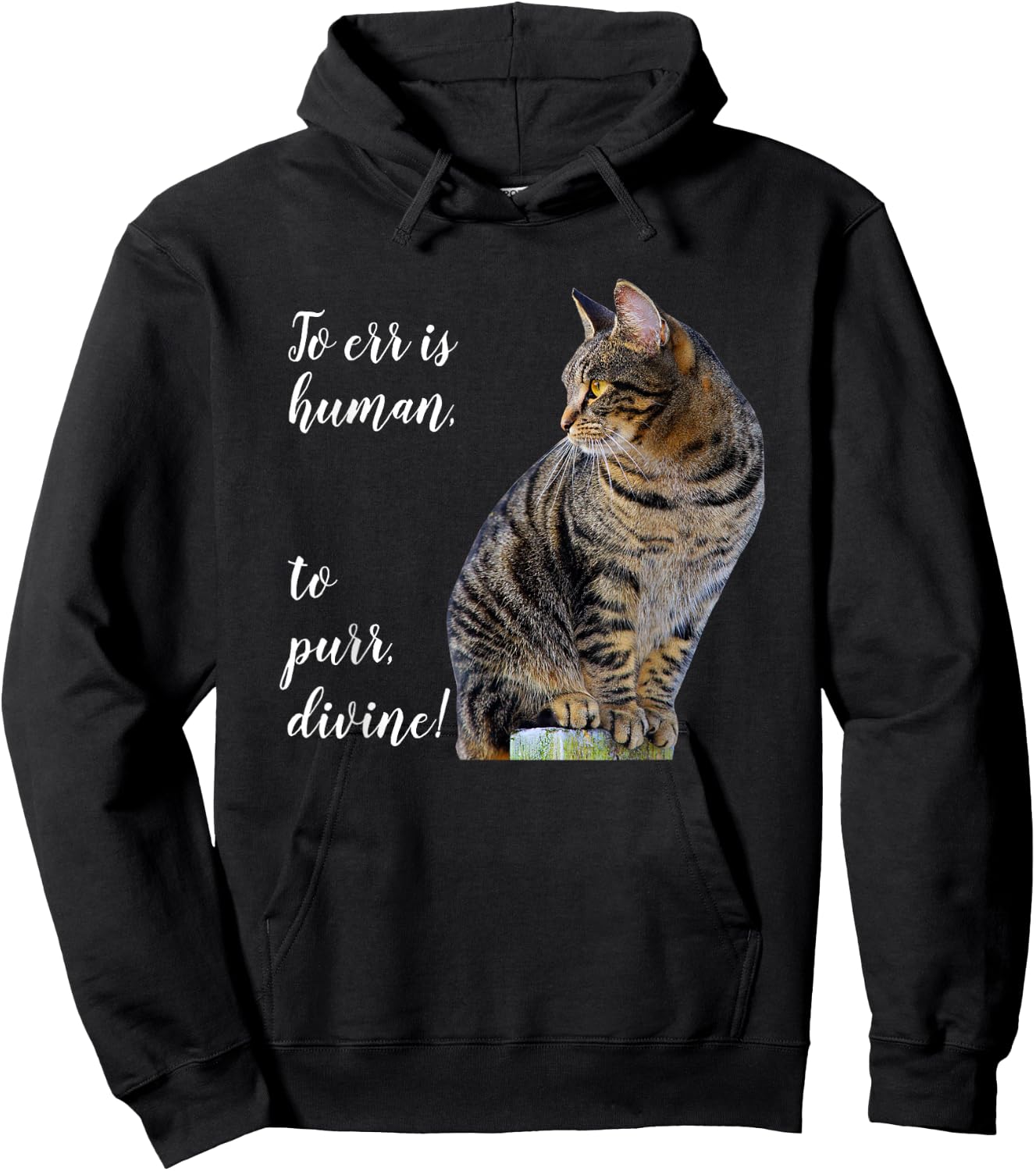 Tabby Cat Inspirational Quote, Gray Kitty Graphic Hoodie - Hoodie | Black