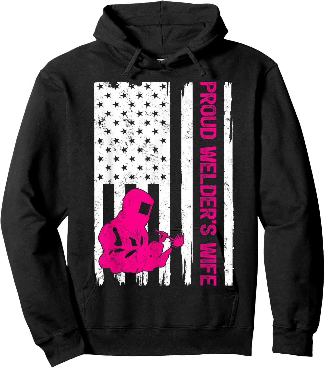 Welder Vintage American Flag Proud Welder Wife Hoodie - Hoodie | Black