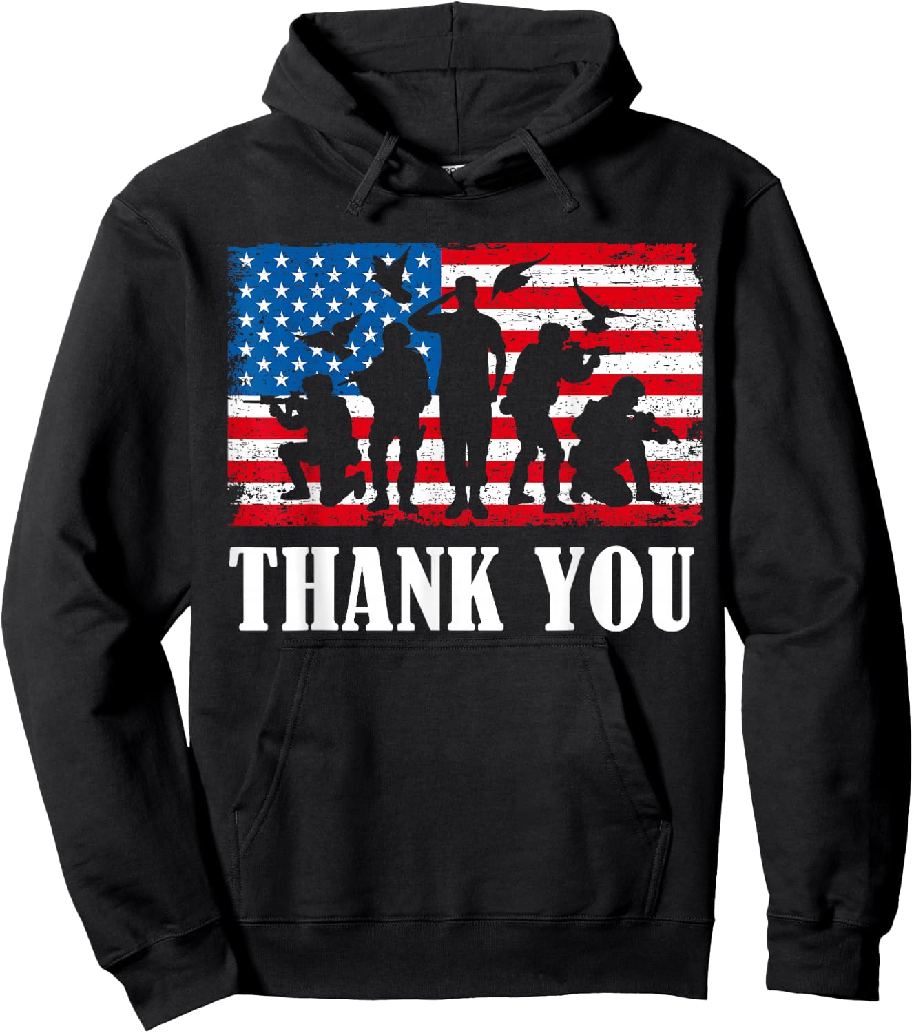 Thank You! Veterans Day & Memorial Day Partiotic Military Hoodie - Hoodie | Black