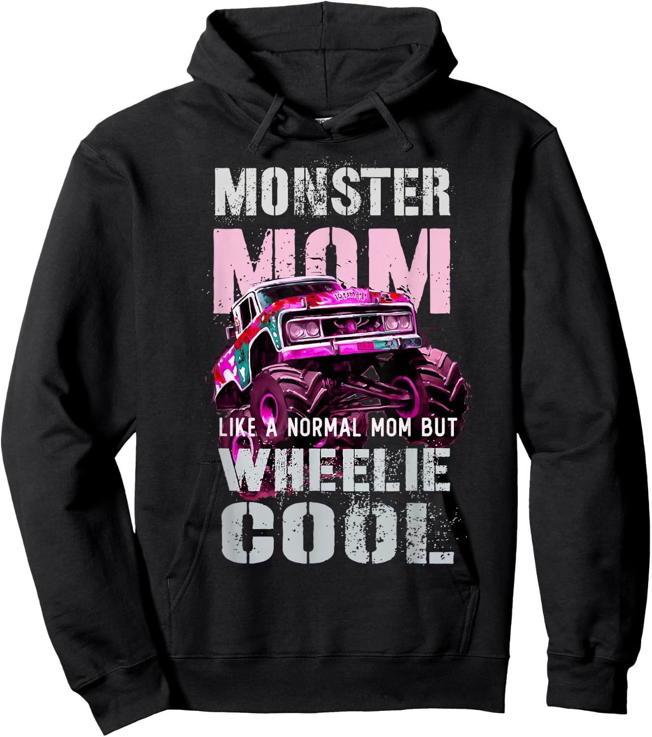 Vintage MONSTER Truck MOM Like Normal Mama of Boy Momster Hoodie - Hoodie | Black