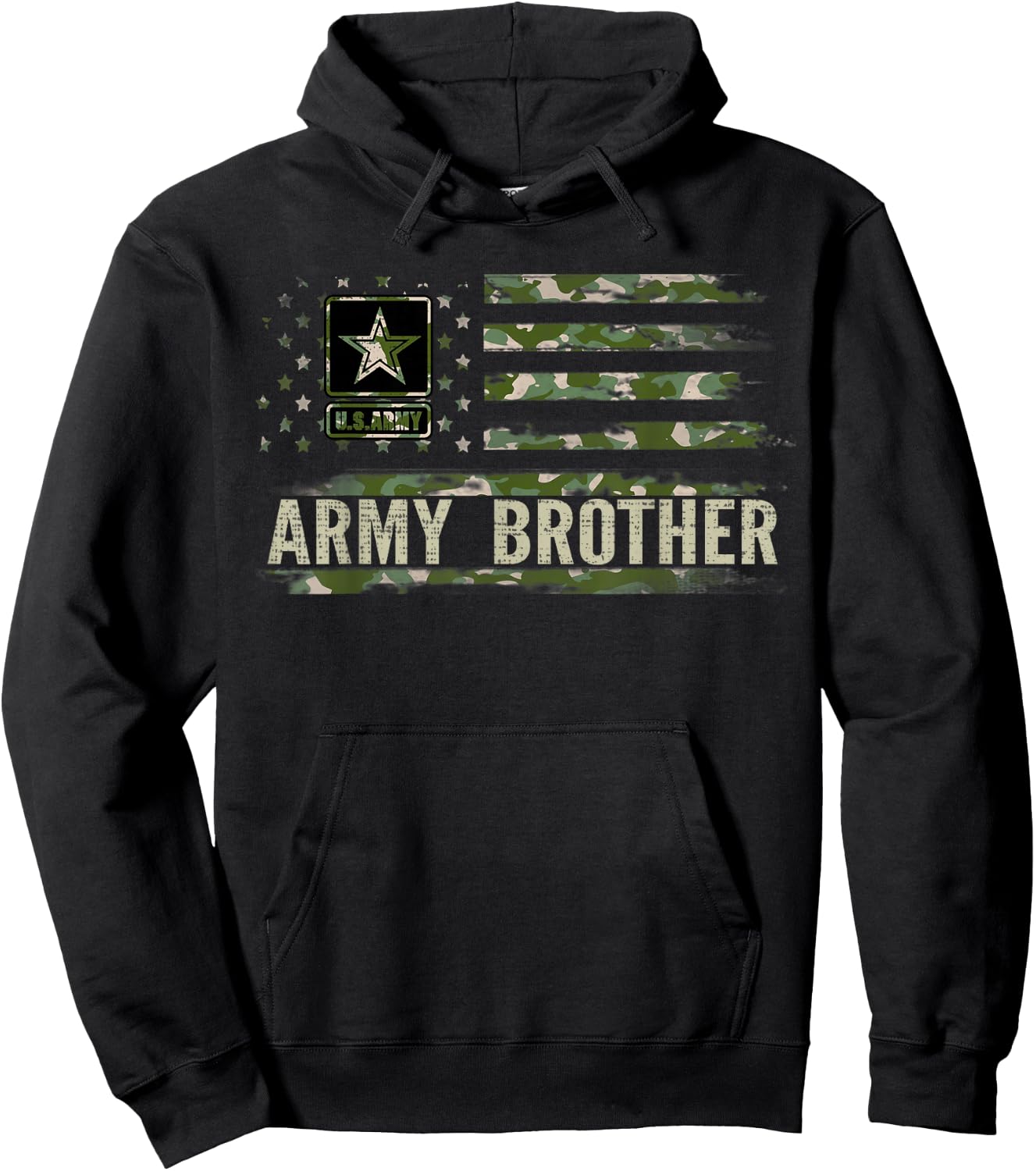 Vintage Army Brother With Camo American Flag Veteran Gift Hoodie - Hoodie | Black