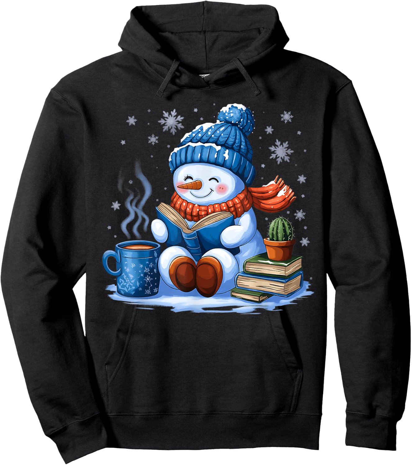 Snowman Reading Book Lovers Christmas Bookworm Librarian Hoodie - Hoodie | Black