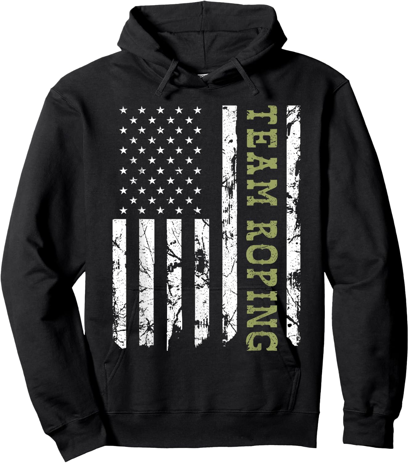 Team Roping Rodeo Vintage American Flag, 4th of July Cowboy Hoodie - Hoodie | Black