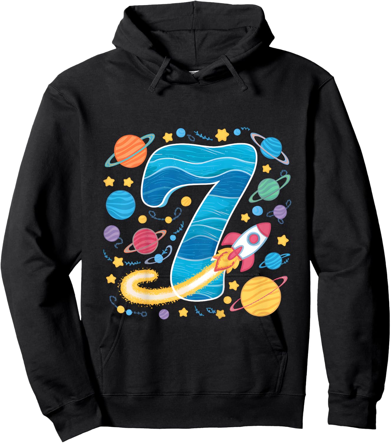 Kids 7th Birthday Boys 7 Years Planets Space Birthday Hoodie - Hoodie | Black