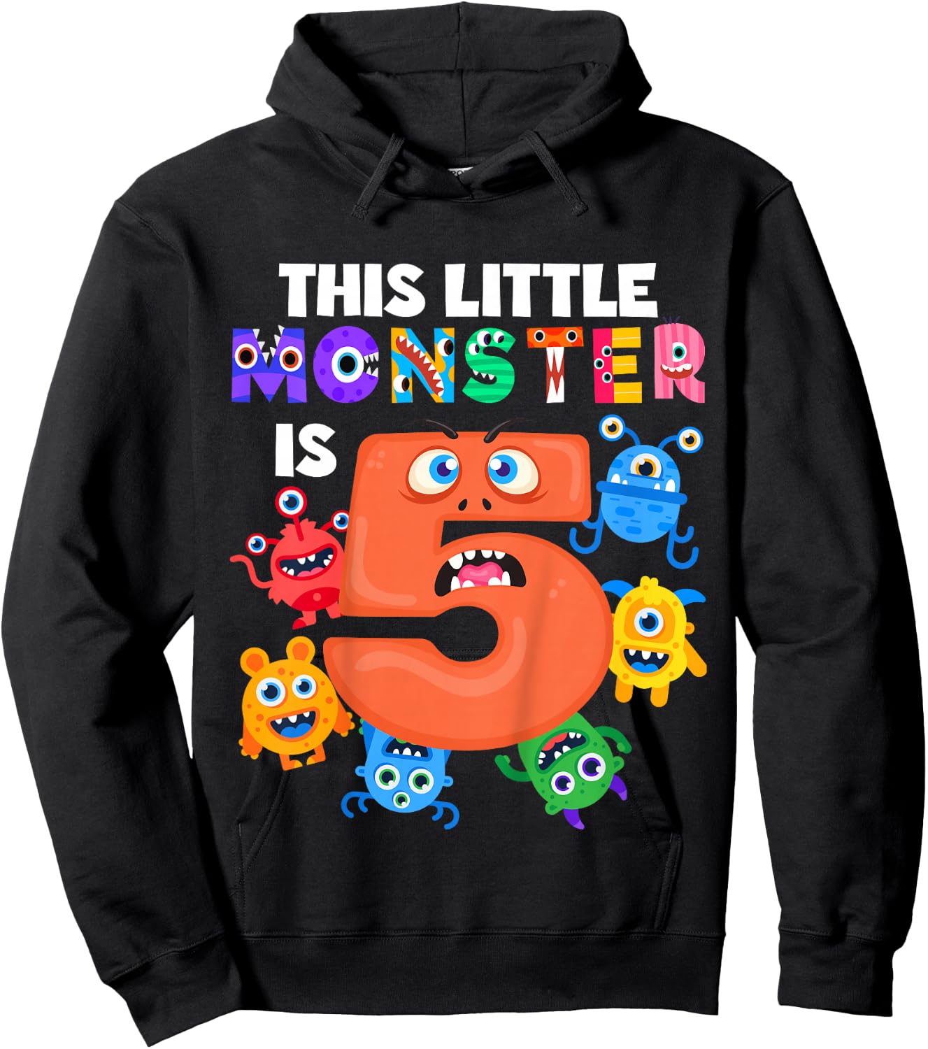 Kids This Little Monster is 5 Five Years 5th Birthday Party Alien Hoodie - Hoodie | Black