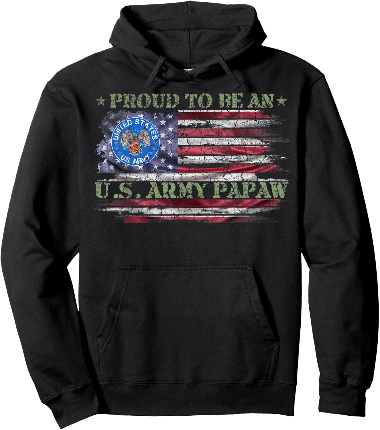 Vintage USA American Flag Proud To Be An US Army Papaw Funny Hoodie - Hoodie | Black