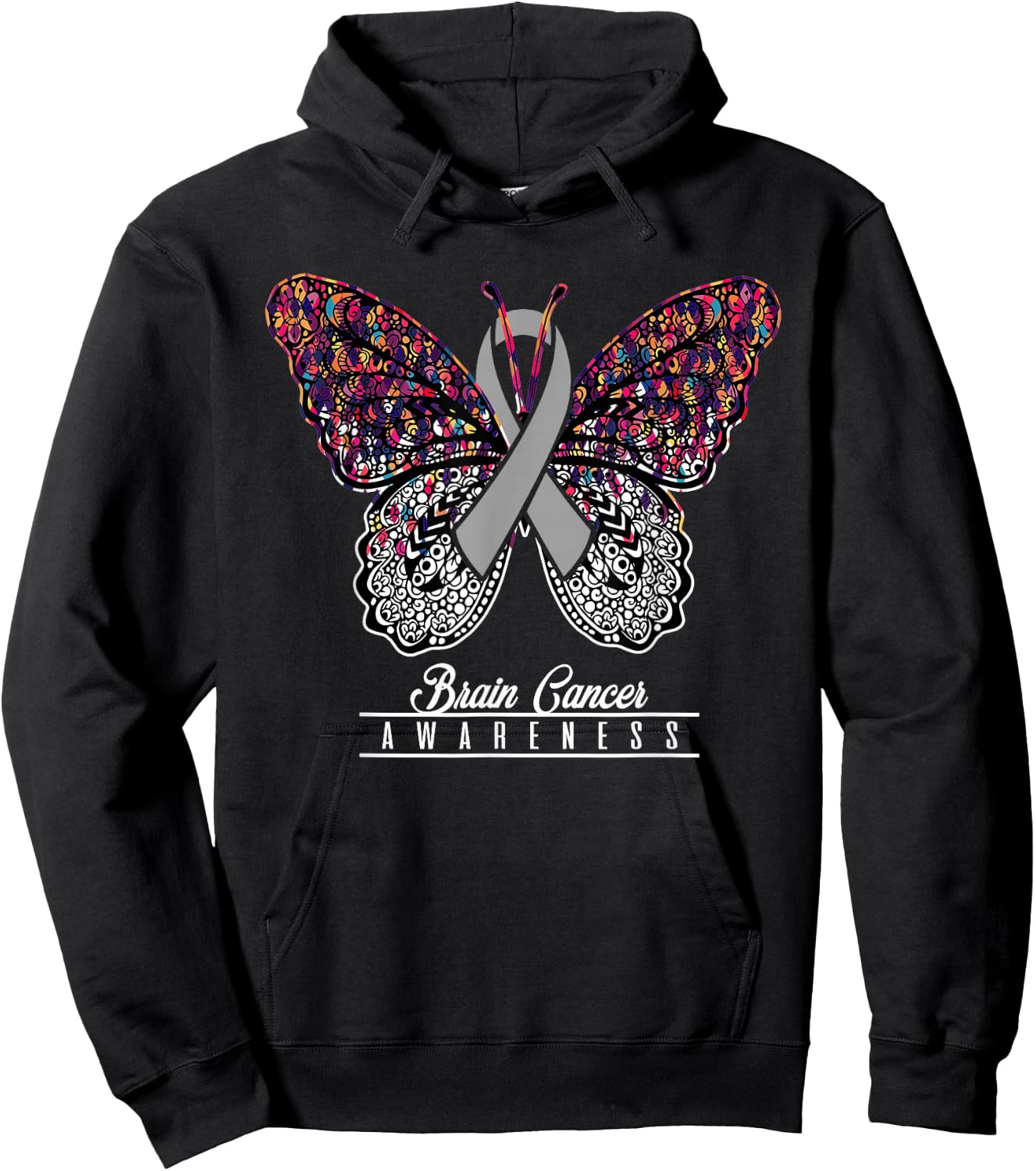 Brain Cancer Awareness Shirt Butterfly Lovers Gifts Hoodie - Hoodie | Black
