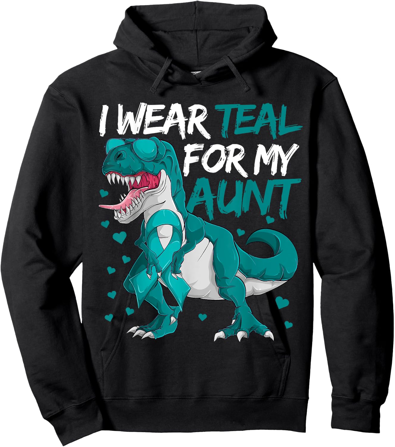 Ovarian Cancer Dinosaur Shirts, I Wear Teal For My Aunt Boys Hoodie - Hoodie | Black