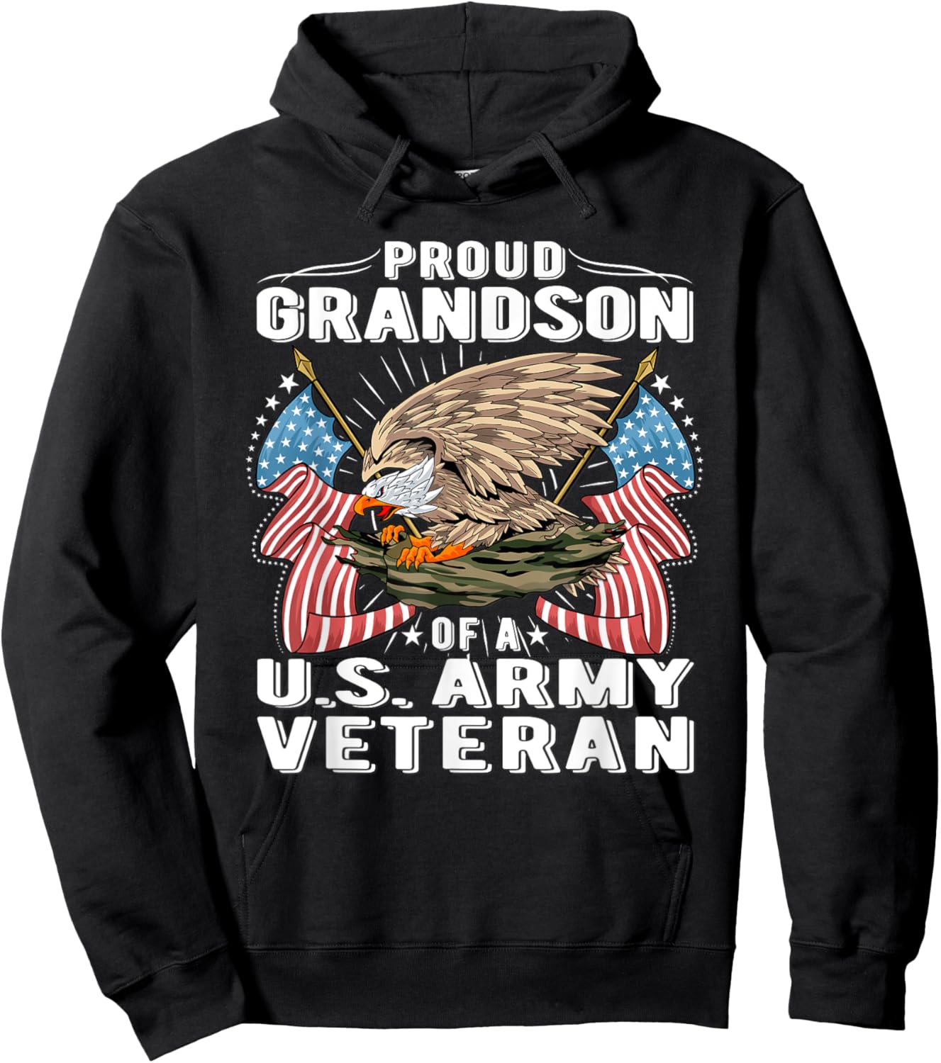 Proud Grandson Of A US Army Veteran - Military Vet's Family Hoodie - Hoodie | Black