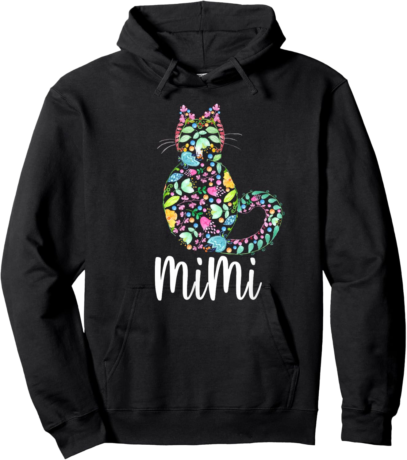 Mimi Floral Cat Grandma Cat Lover Hoodie - Hoodie | Black