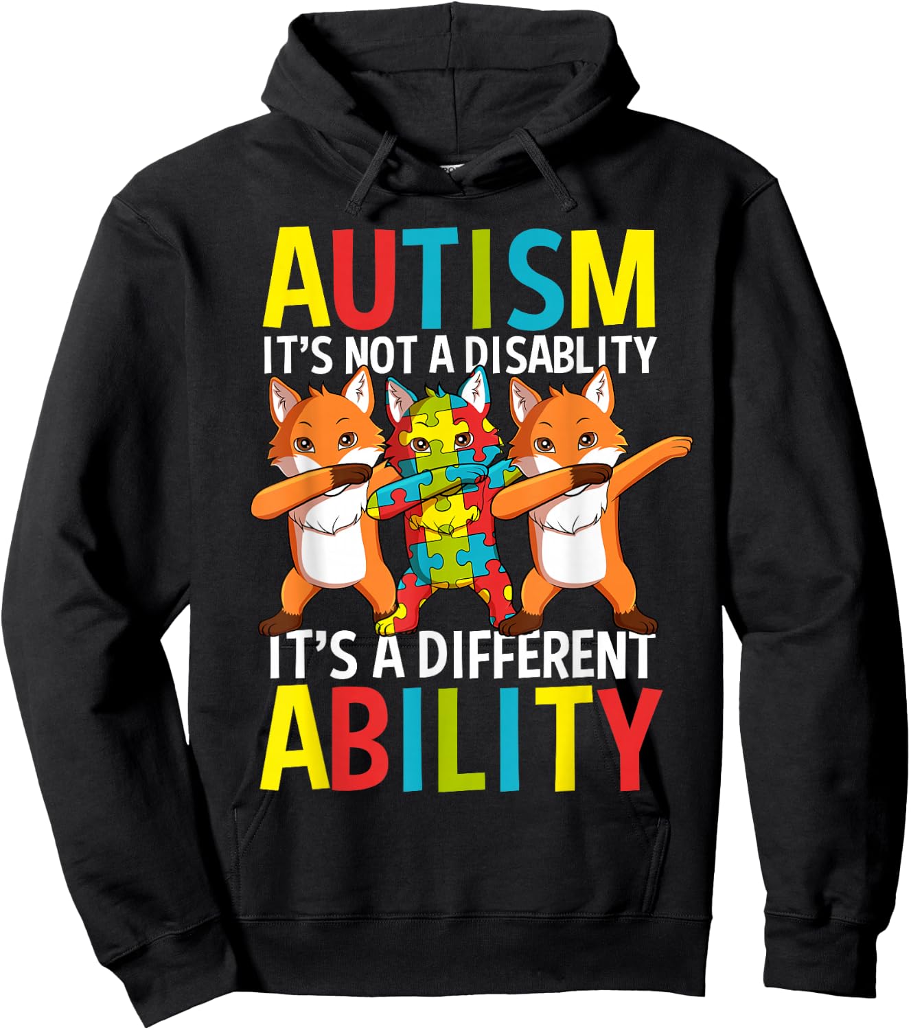 Autism Awareness It's A Different Ability Dabbing Fox Hoodie - Hoodie | Black