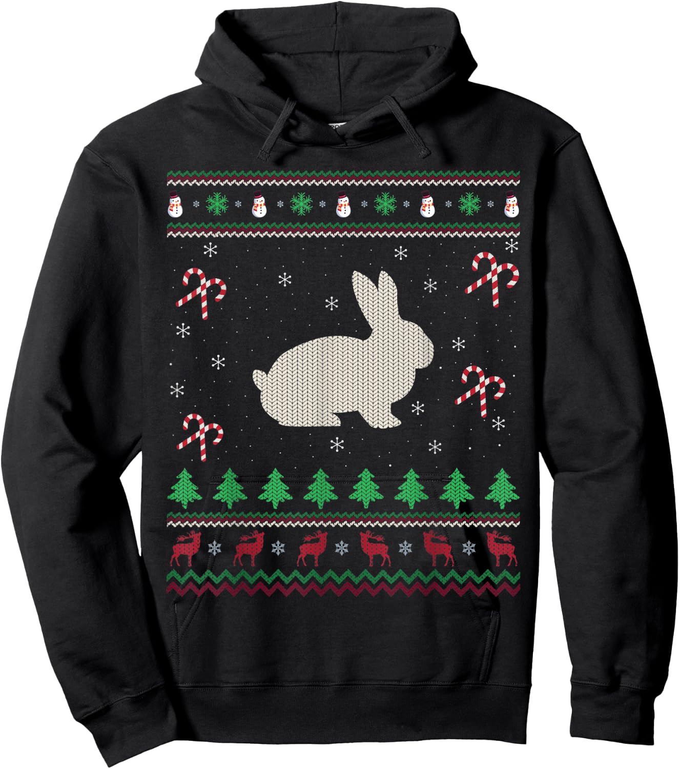 Funny Rabbit Lover Xmas Santa Ugly Rabbit Christmas Hoodie - Hoodie | Black