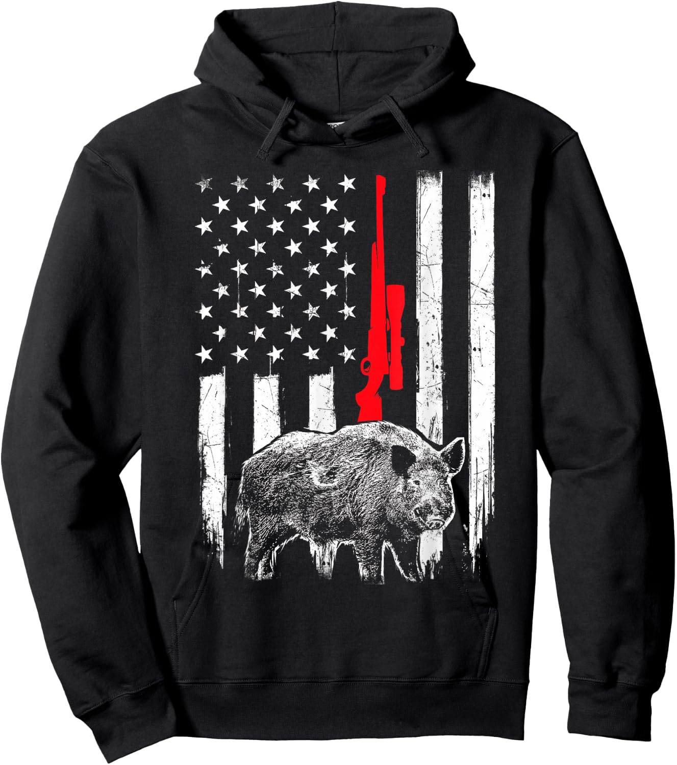 Patriotic American USA Flag - Boar Hunting Wild Hog Hunter Hoodie - Hoodie | Black