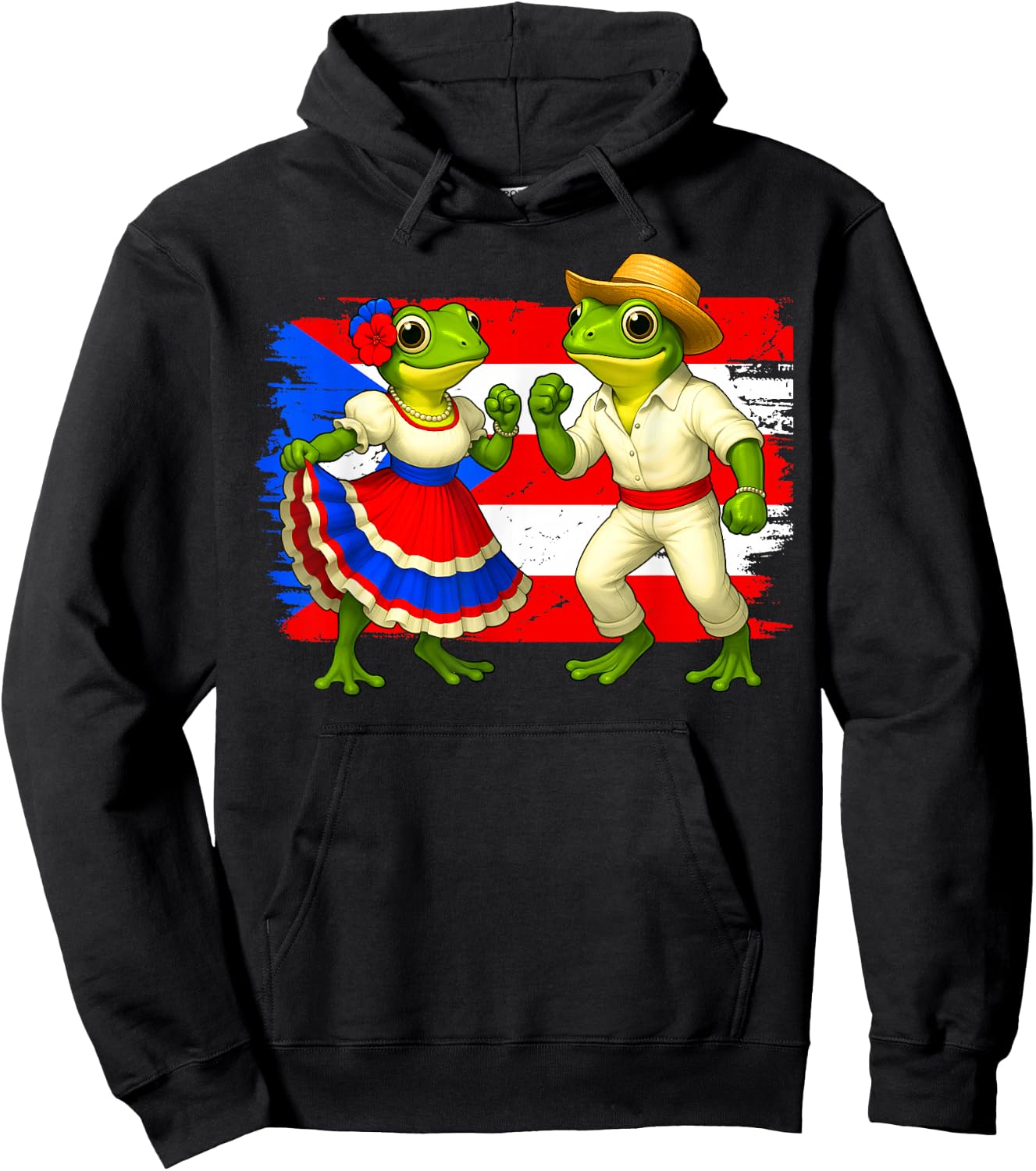 Dancing Coqui Frogs Traditional Dancer Boricua Puerto Rico Hoodie - Hoodie | Black