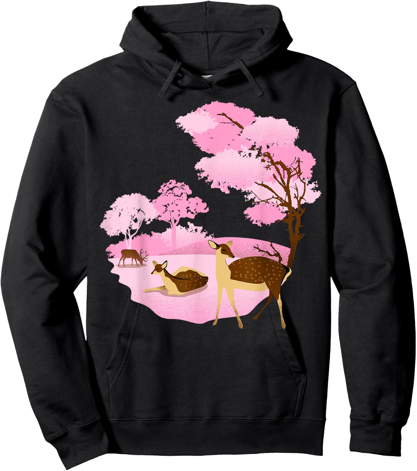 Japanese Landmark Nara Park Pink Deer Hoodie - Hoodie | Black