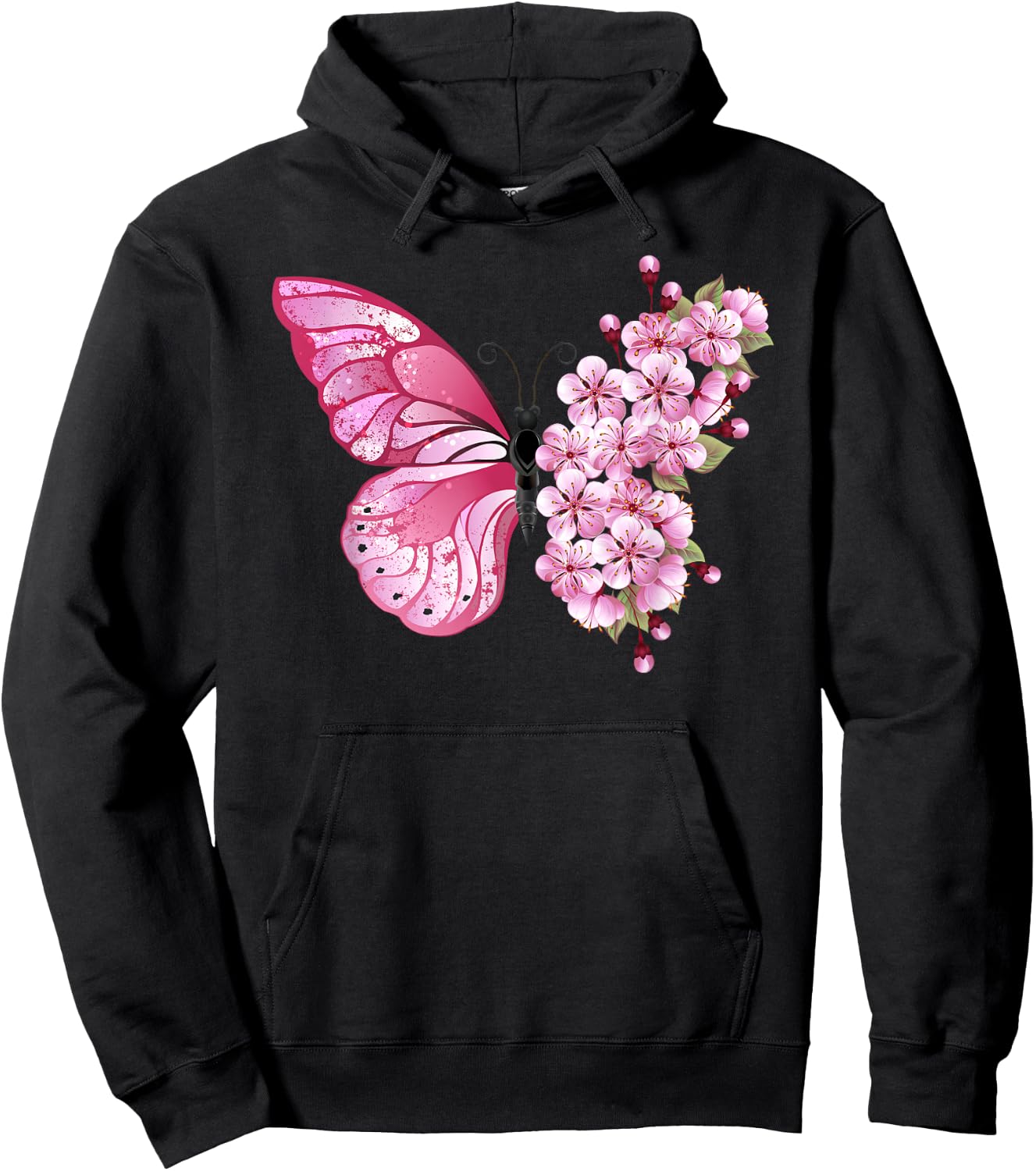 Beautiful Butterfly Flower Mix - Pink Japanese Cherry Hoodie - Hoodie | Black