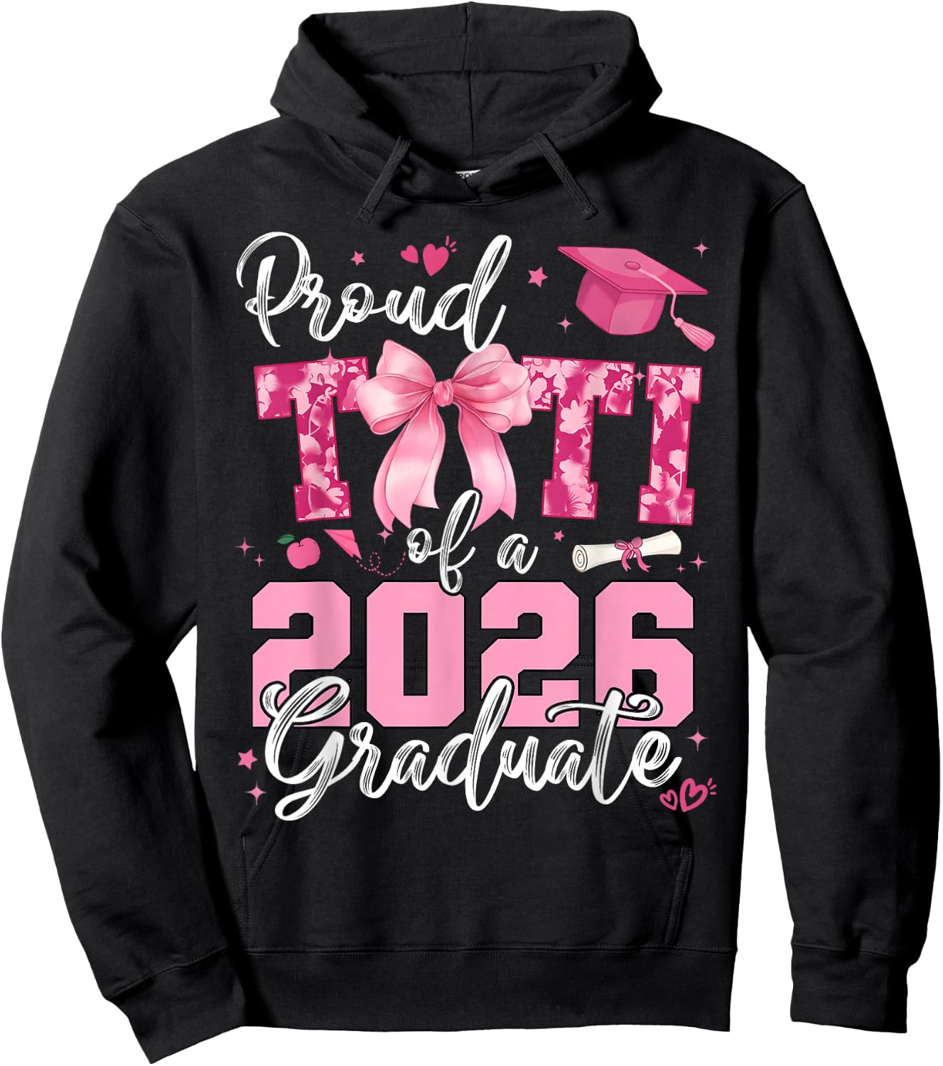 Proud Titi of 2026 Graduate Senior Coquette Bow Grad Family Hoodie - Hoodie | Black