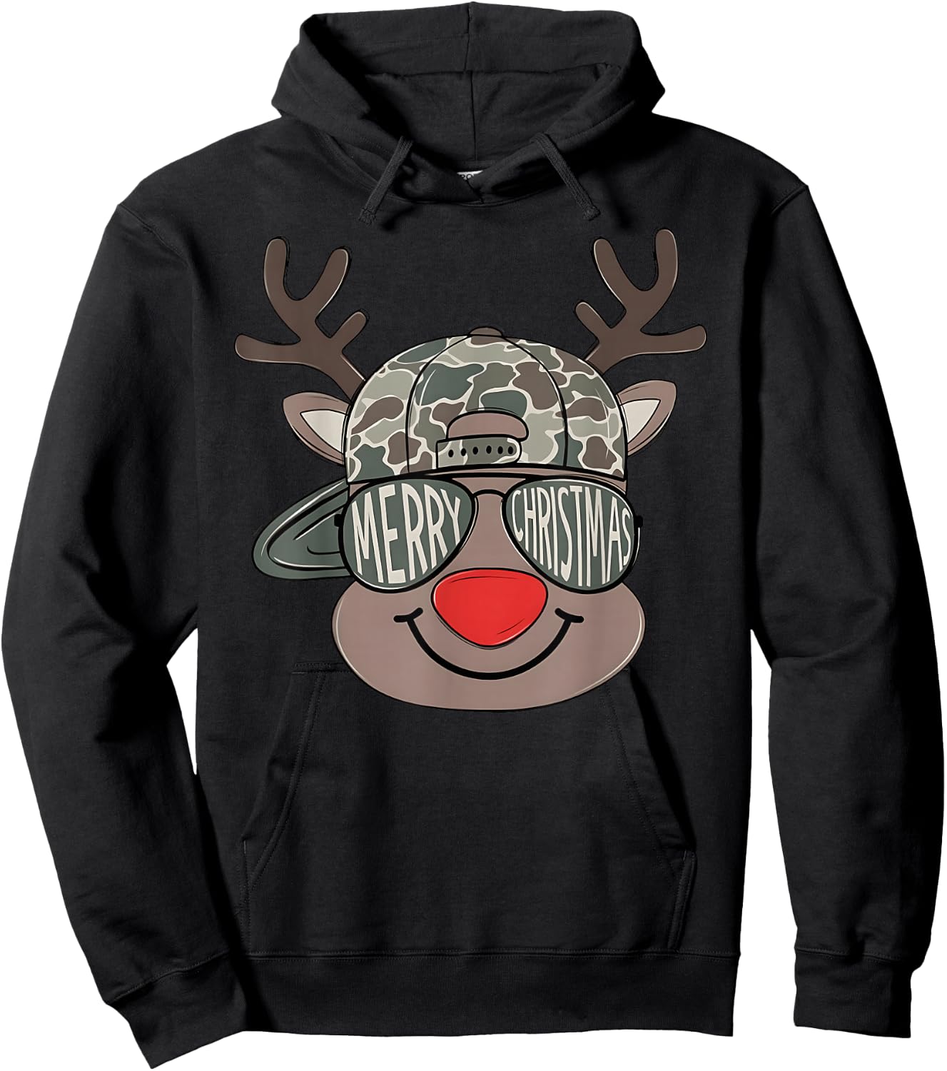 Boy Reindeer Hat Camo Hat Merry Christmas Xmas Boys Kids Hoodie - Hoodie | Black
