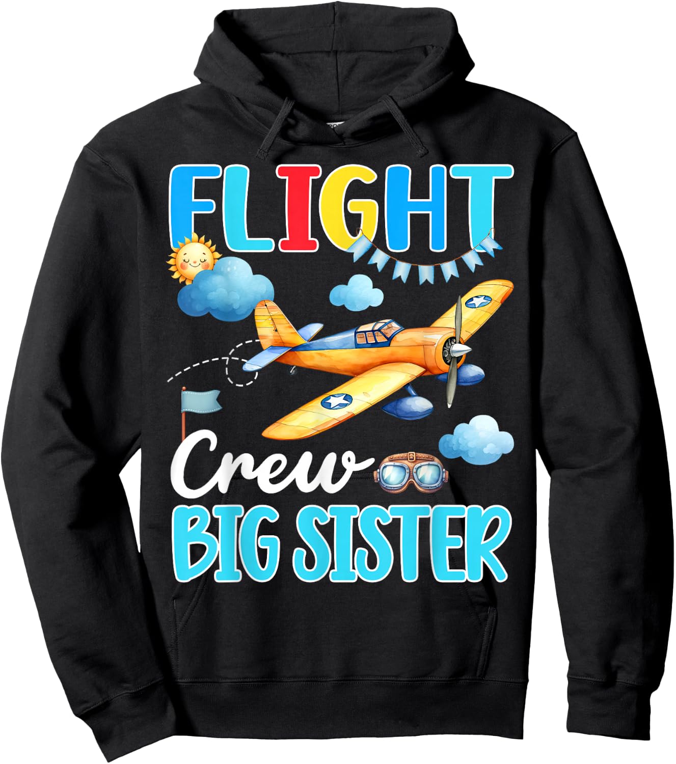 Flight Crew Big Sister Birthday Airplane Matching Family Hoodie - Hoodie | Black