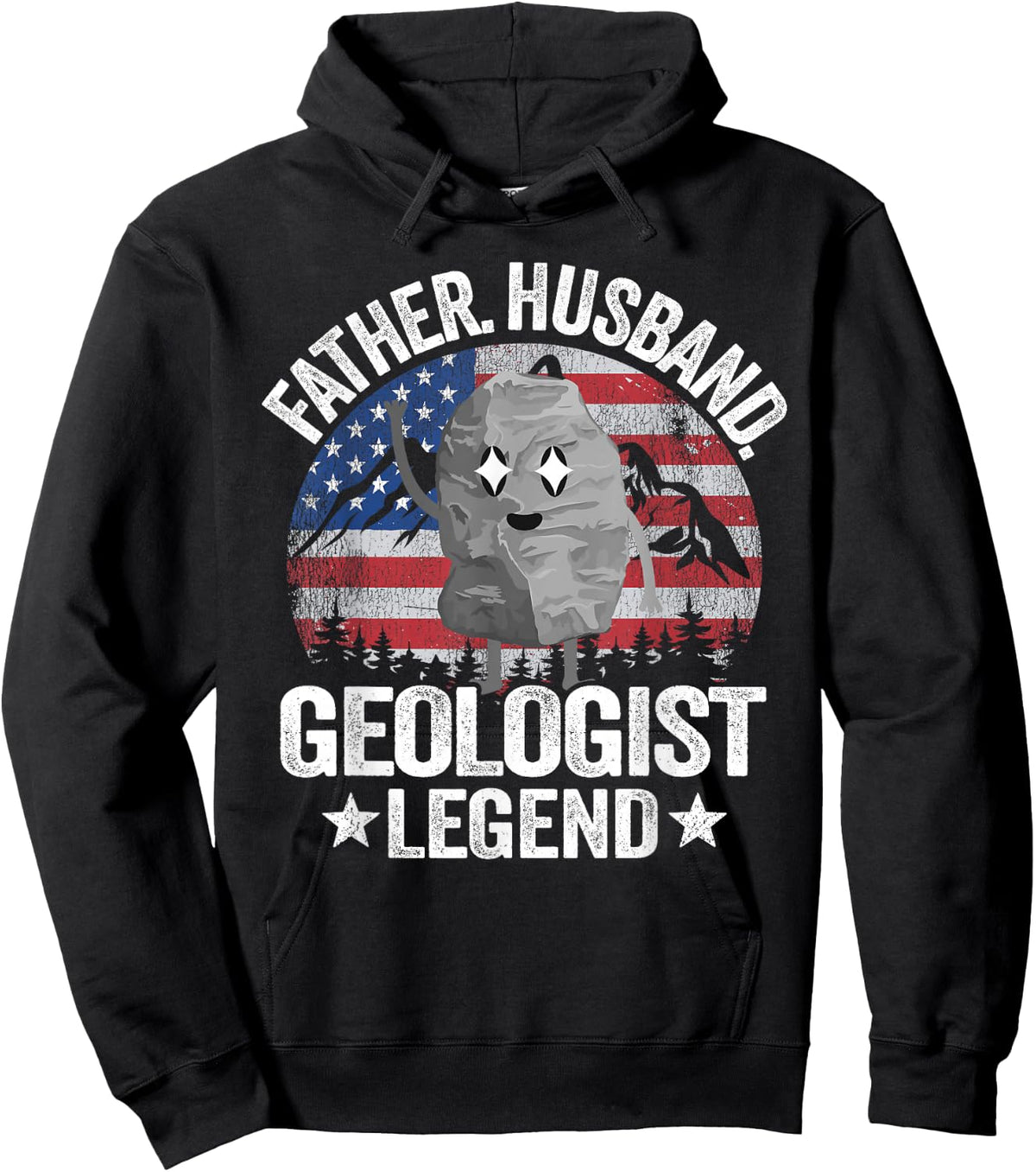 Father Husband Geologist Legend American Flag Rock Collector Hoodie - Hoodie | Black