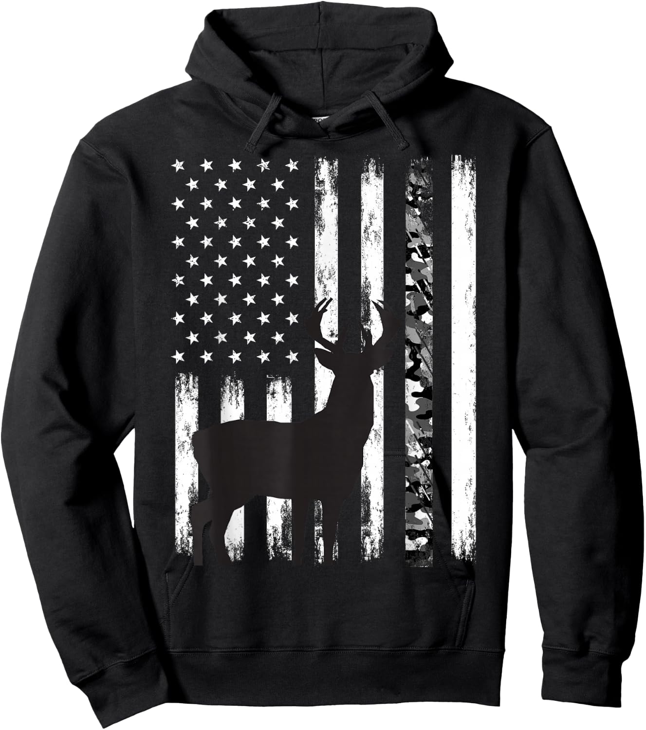 Deer Hunting Hunter Camo USA American Flag Patriotic Graphic Hoodie - Hoodie | Black