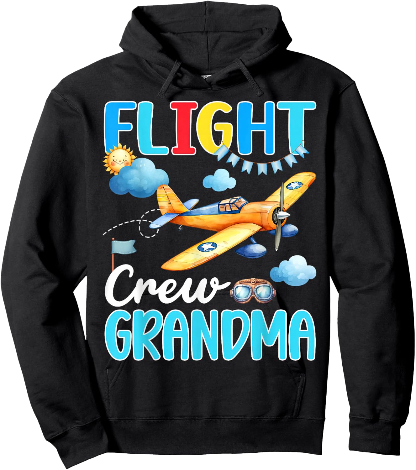 Flight Crew Grandma Birthday Squad Airplane Matching Family Hoodie - Hoodie | Black
