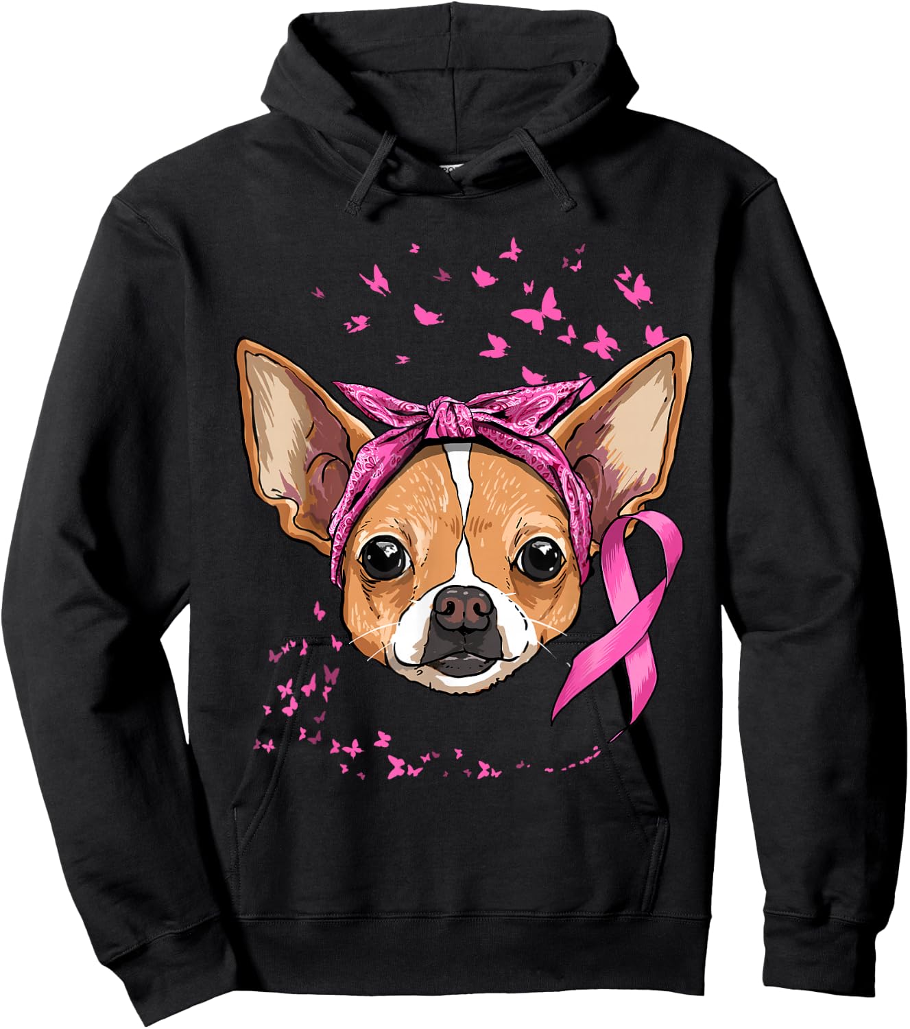 Breast Cancer Awareness Chihuahua Pink Ribbon Survivor Dog Hoodie - Hoodie | Black