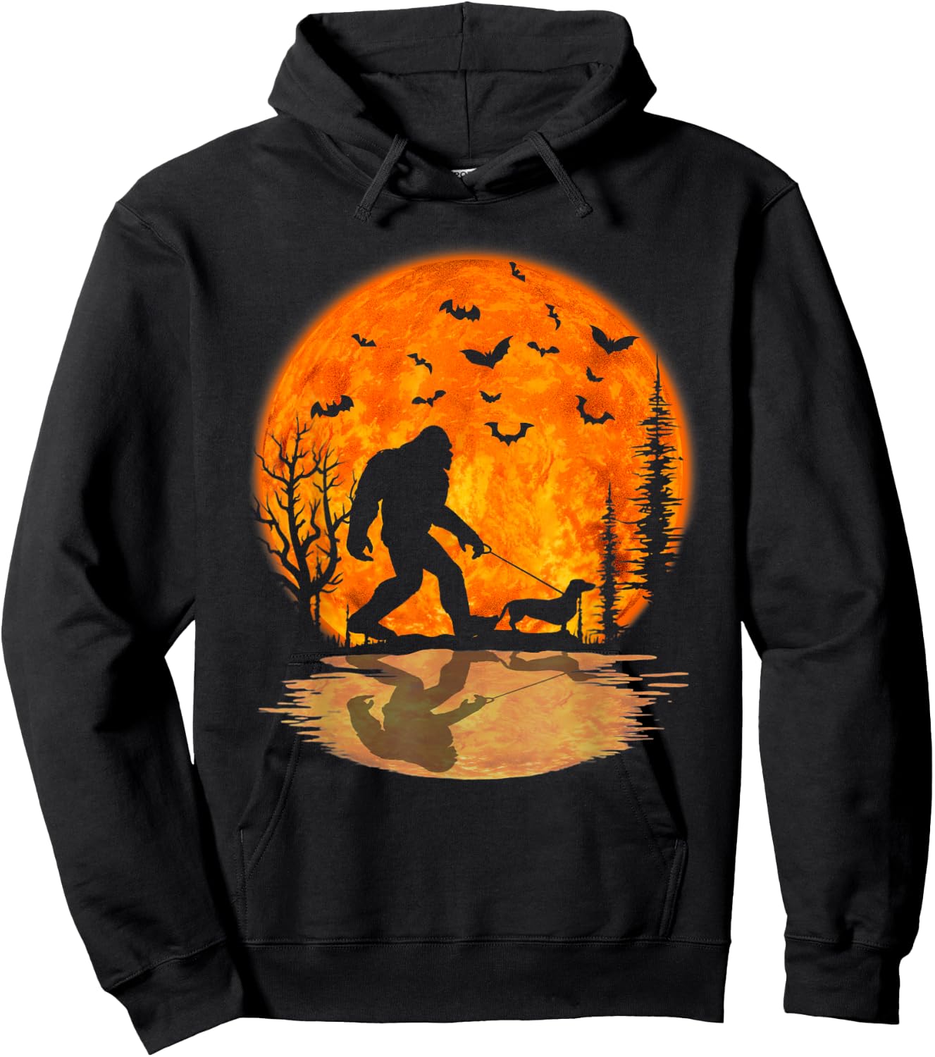 Bigfoot Walking Dachshund Funny Wiener Dog Halloween Hoodie - Hoodie | Black