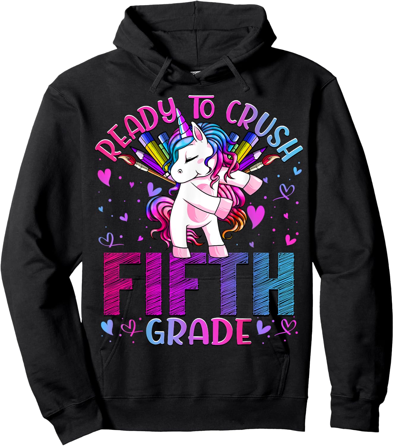 Ready to Crush Fifth 5th Grade Back To School Unicorn Kids Hoodie - Hoodie | Black