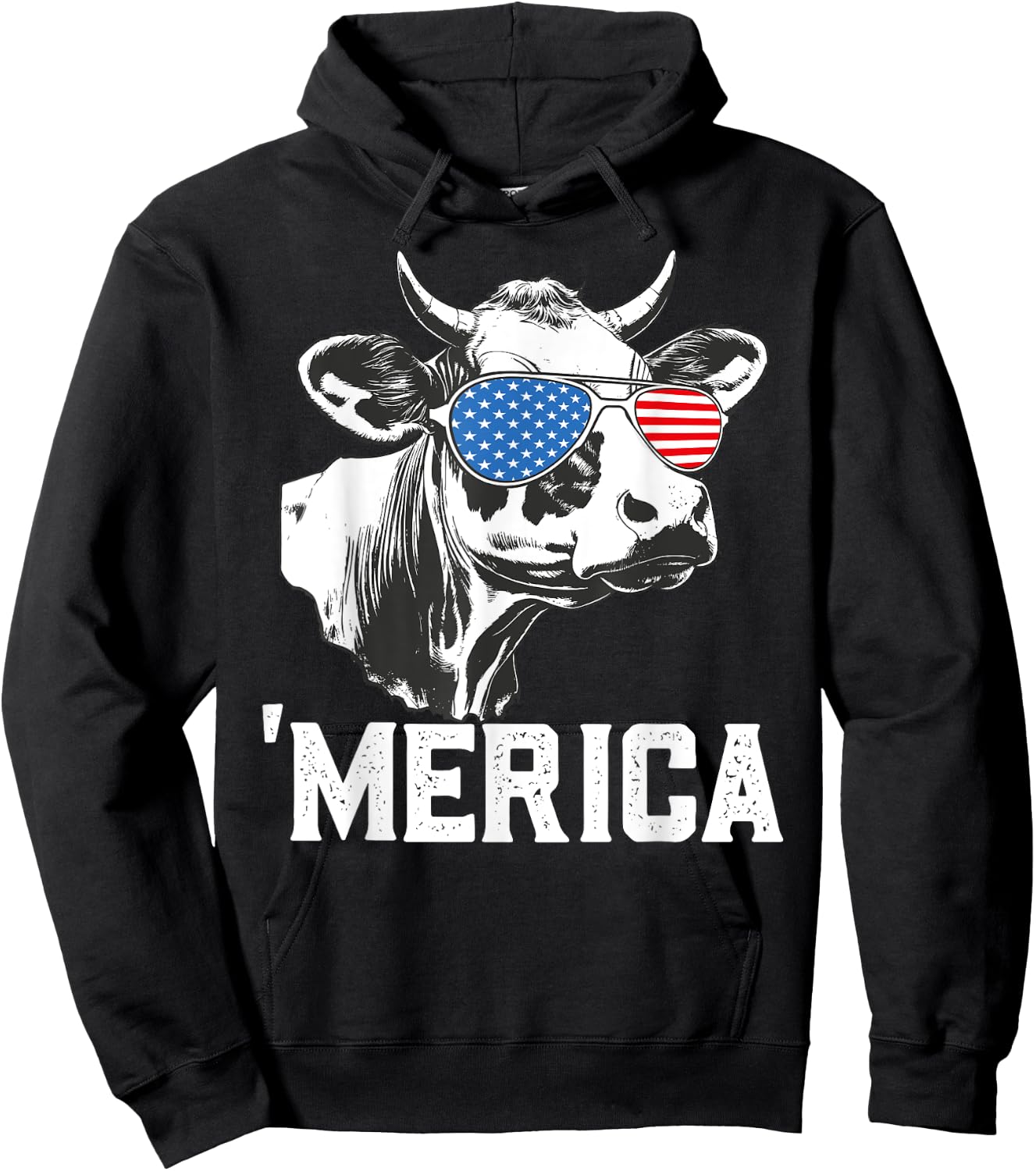 Merica Funny Cow American Flag Sunglasses Patriotic July 4th Hoodie - Hoodie | Black