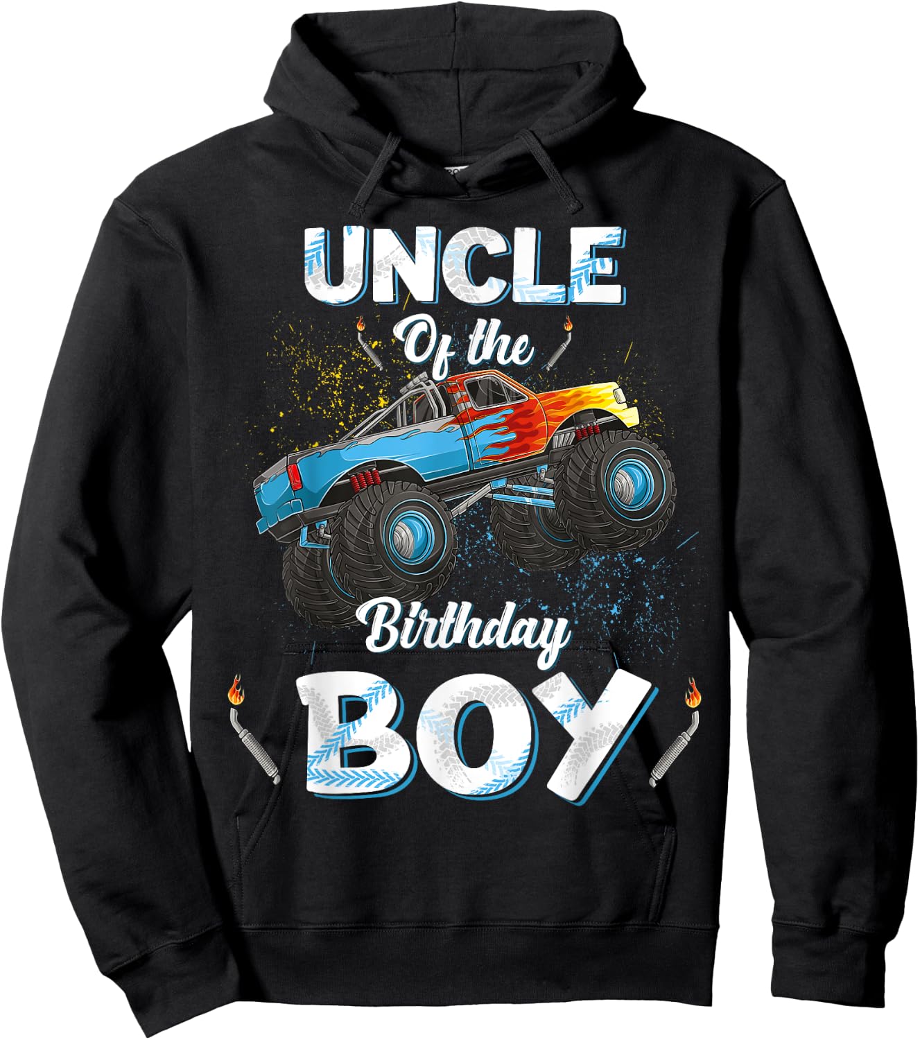 Uncle Of The Birthday Boy Monster Truck Bday Women Men Kids Hoodie - Hoodie | Black