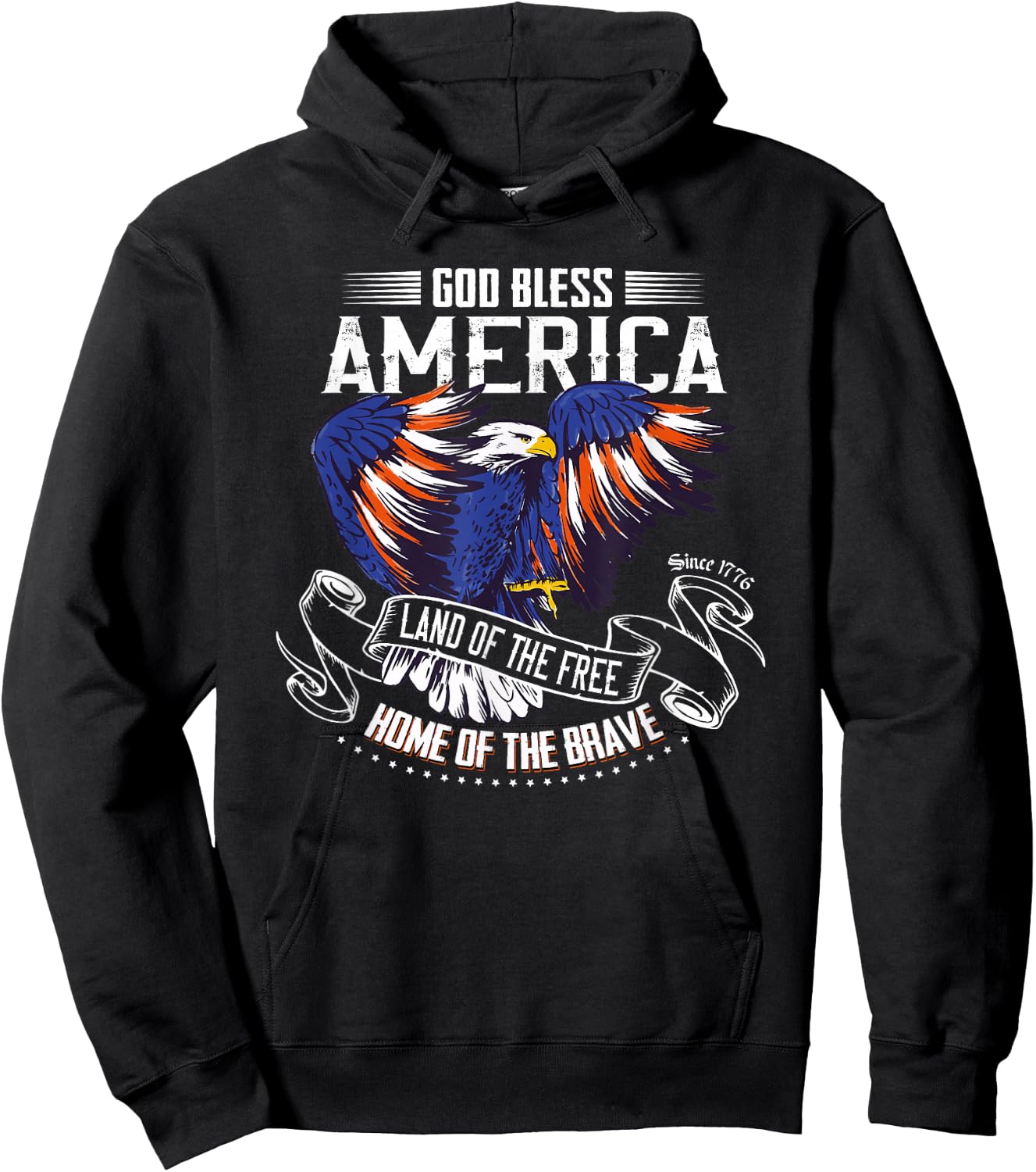 God Bless America Eagle | Land of The Free Home of The Brave Hoodie - Hoodie | Black