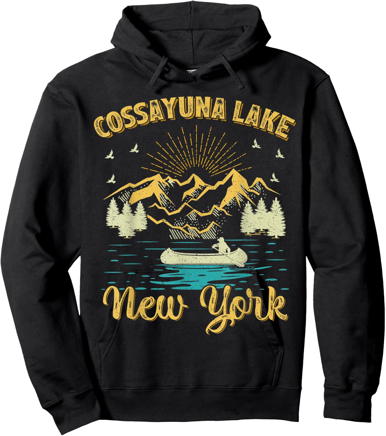 Summer Vacation Retro Mountain New York Cossayuna Lake Men Women Kids Hoodie - Hoodie | Black