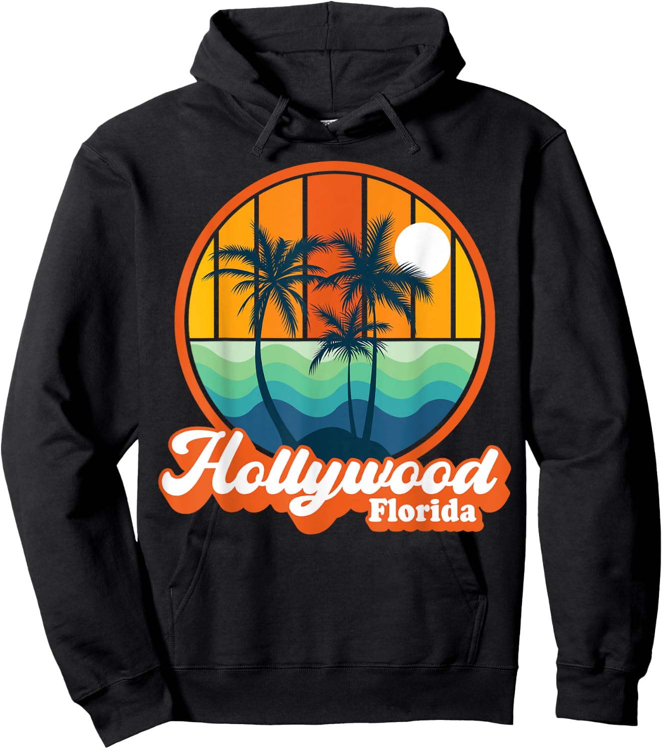 Vintage Hollywood Florida Summer Vacation Beach Souvenirs Men Women Kids Hoodie - Hoodie | Black
