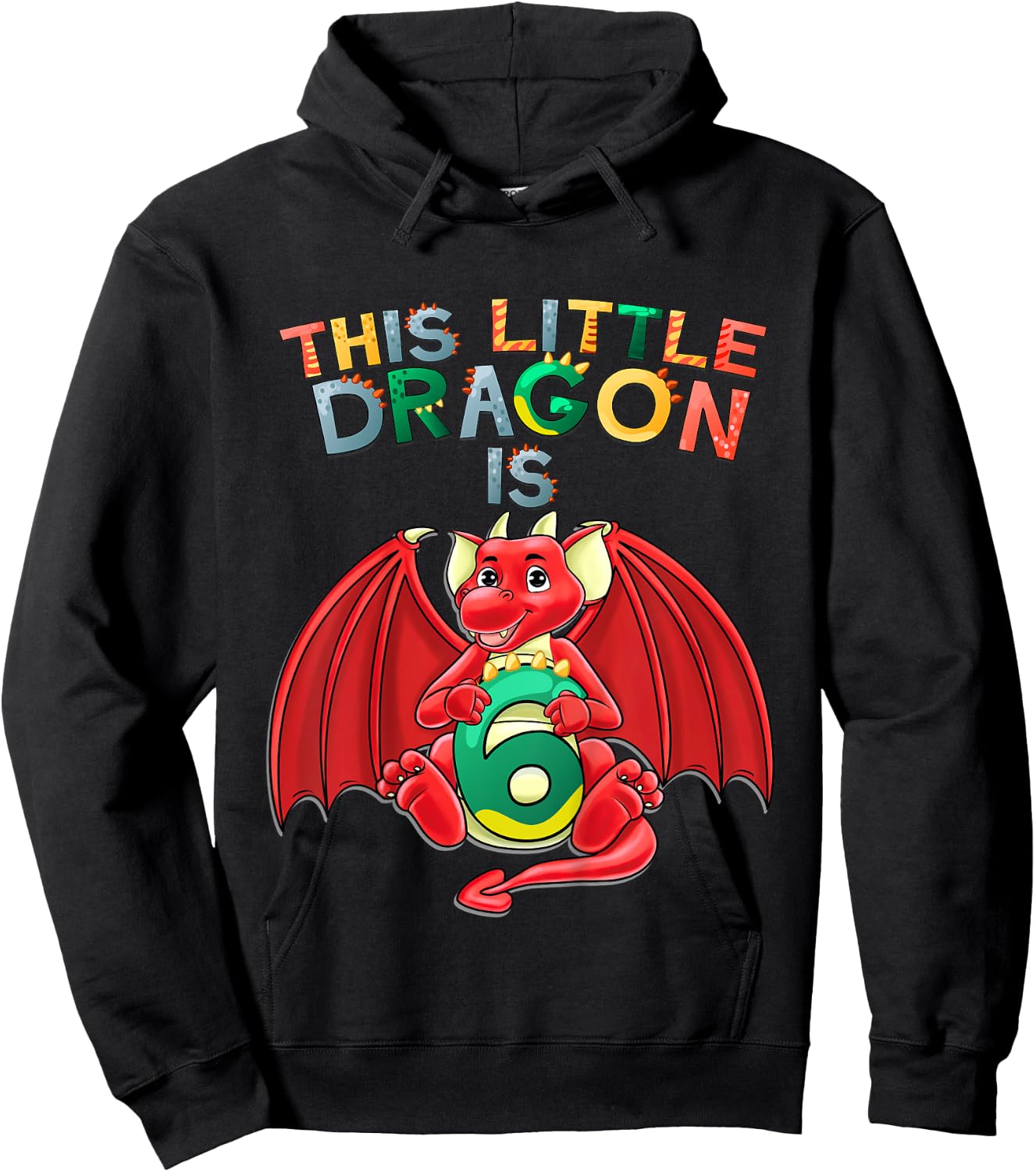 Kids This Little Dragon Is 6 Dragon 6th Birthday 6 Year Old Boy Hoodie - Hoodie | Black