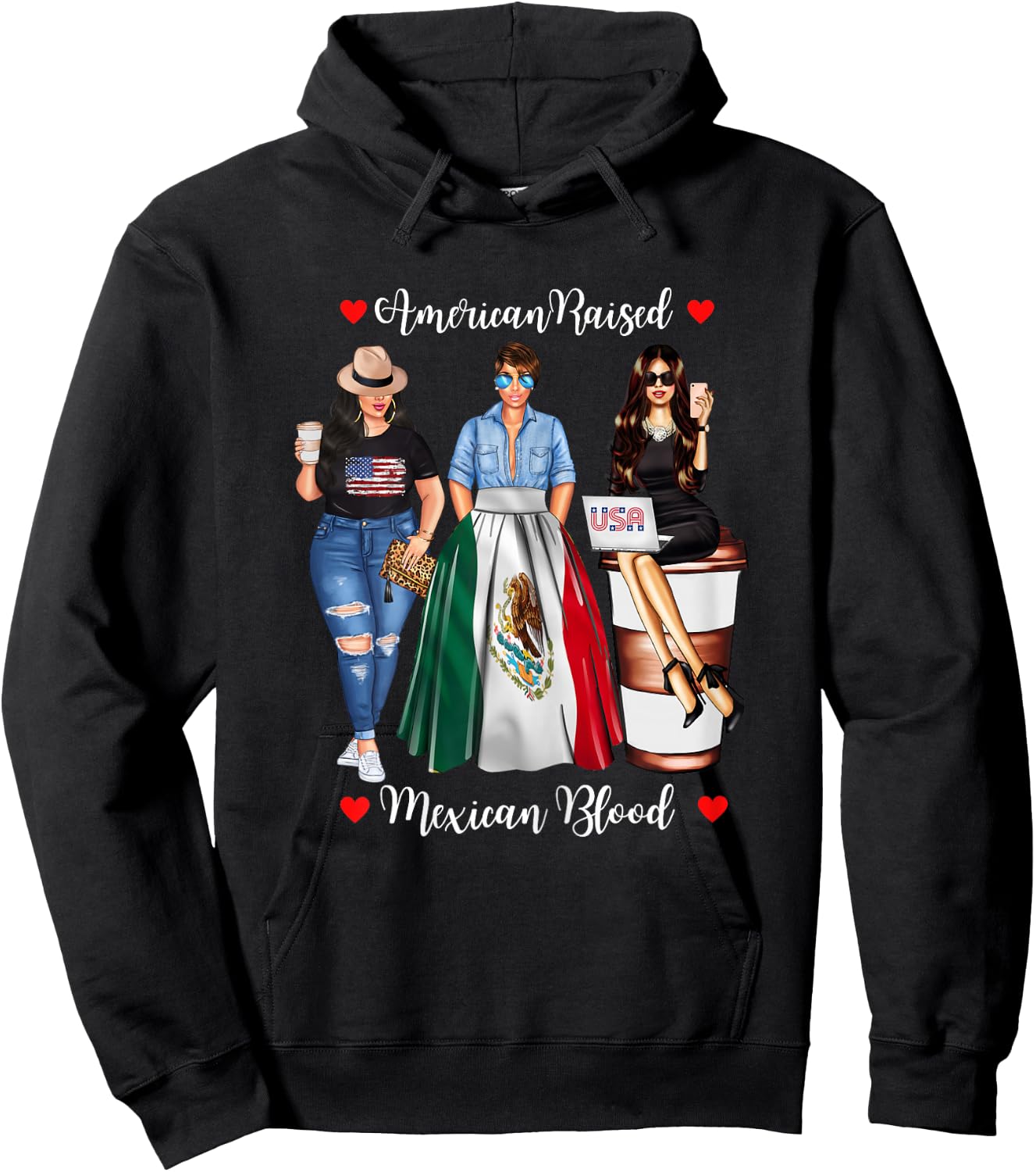 American Raised Mexican Blood USA Flag Patriotic Mexico Flag Hoodie - Hoodie | Black