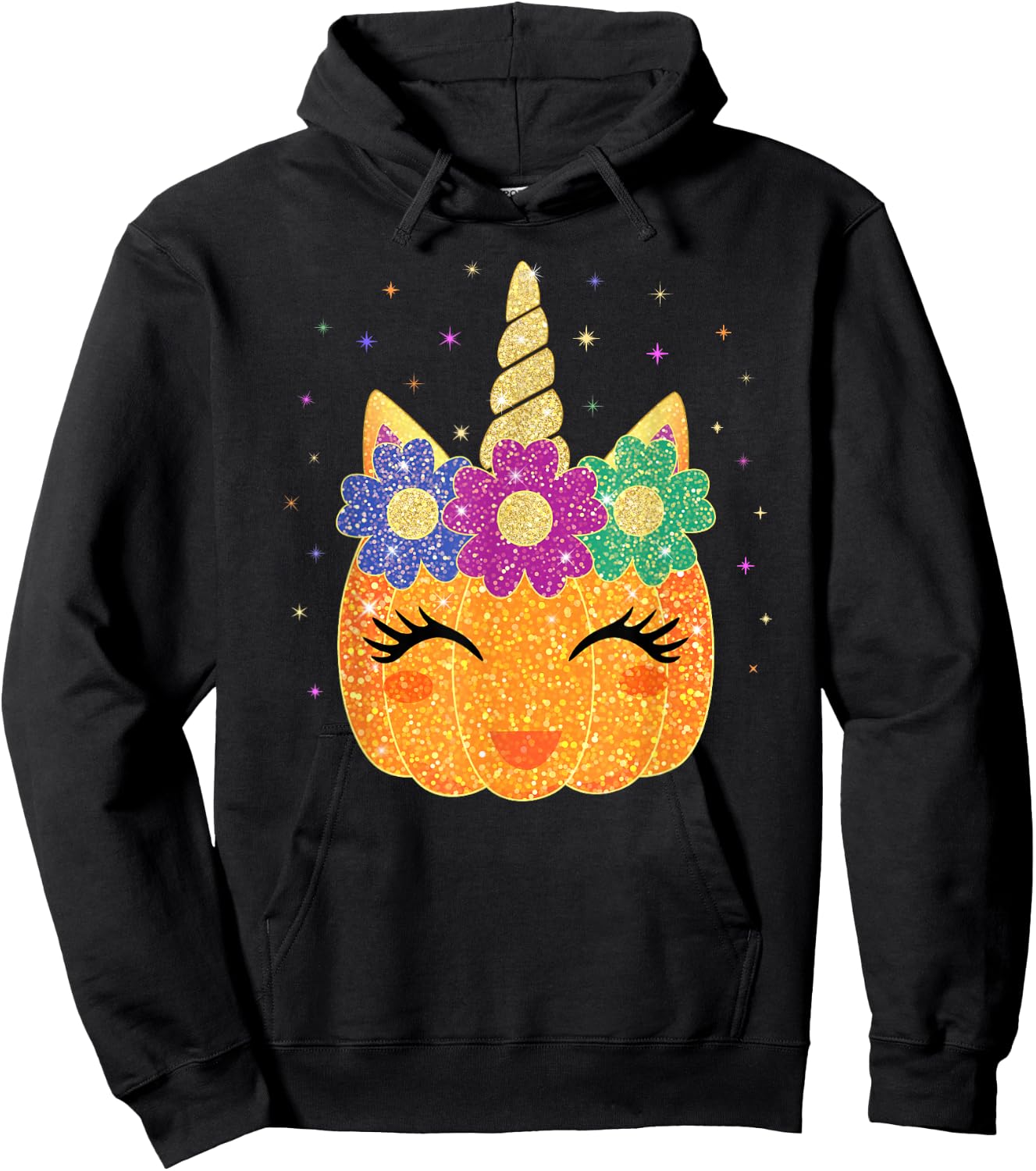 Unicorn Pumpkin Halloween Thanksgiving Girls Kids Hoodie - Hoodie | Black