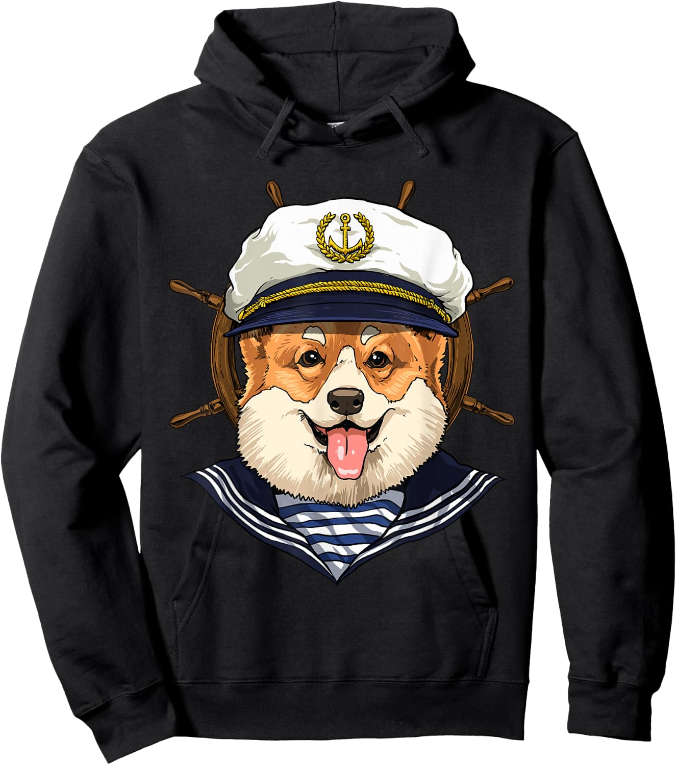 Corgi Sailor Boat Captain Corgi Dog Hoodie - Hoodie | Black