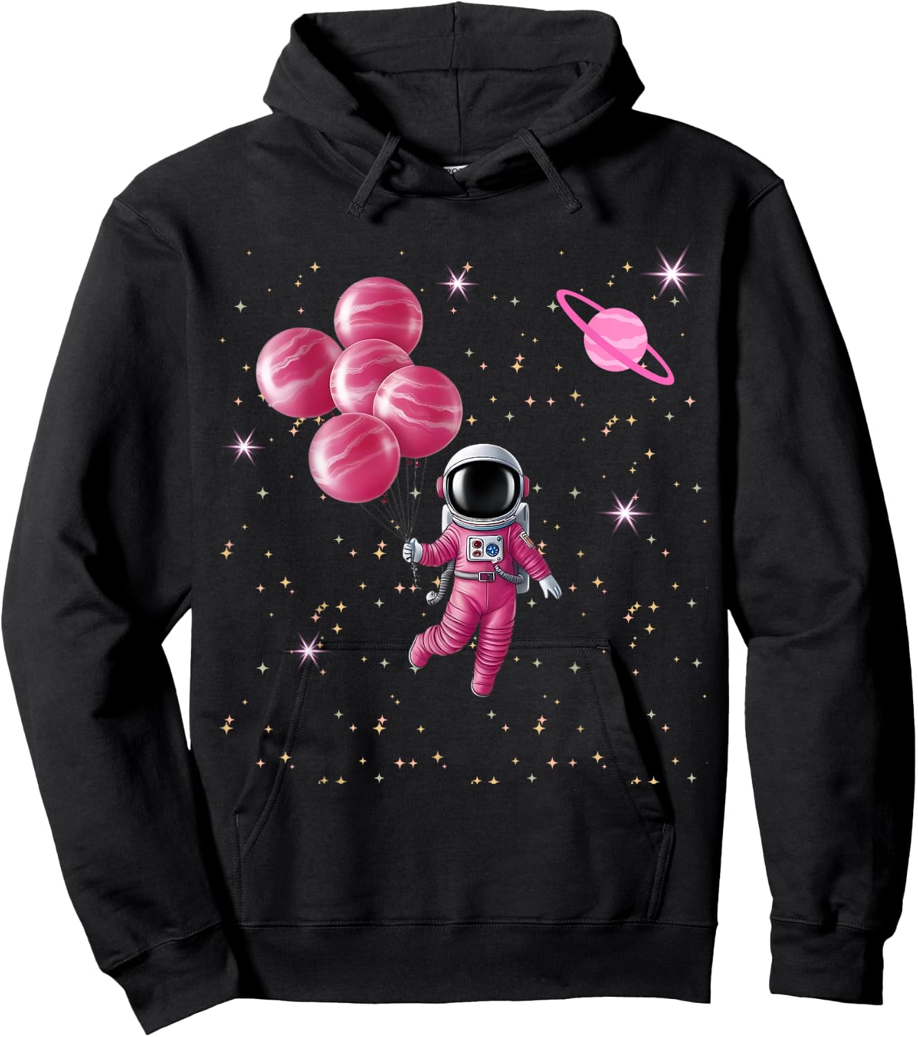 Cute Astronaut Girl Space Galaxy Moon Balloon Planets Hoodie - Hoodie | Black