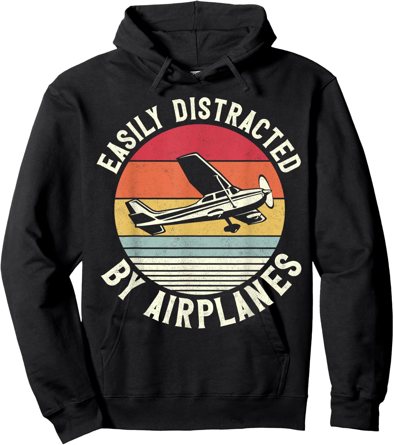 Airplane Pilot Vintage Retro Easily Distracted By Airplanes Hoodie - Hoodie | Black