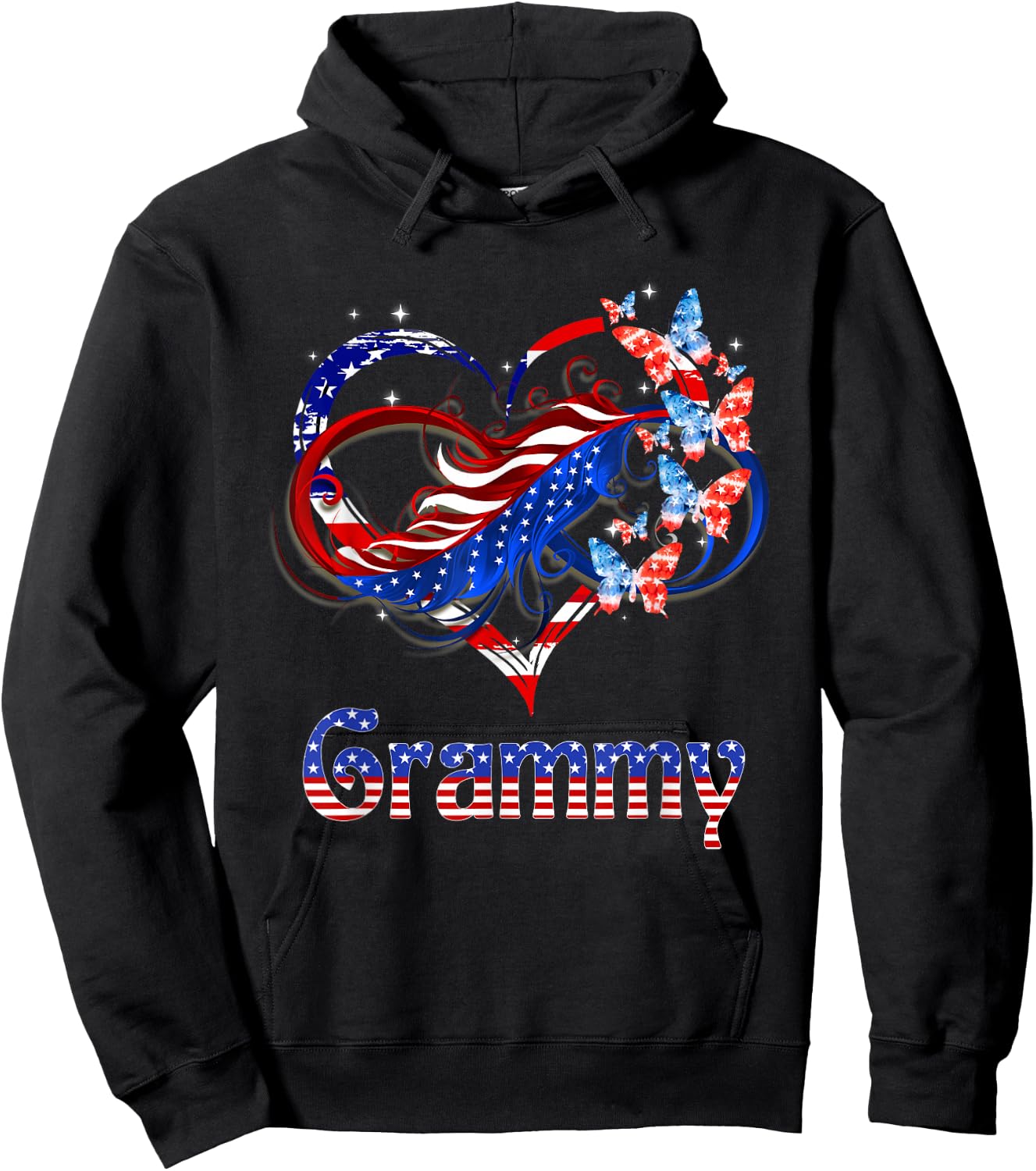 American Grammy Heart Butterlfies Patriotic 4th Of July Hoodie - Hoodie | Black