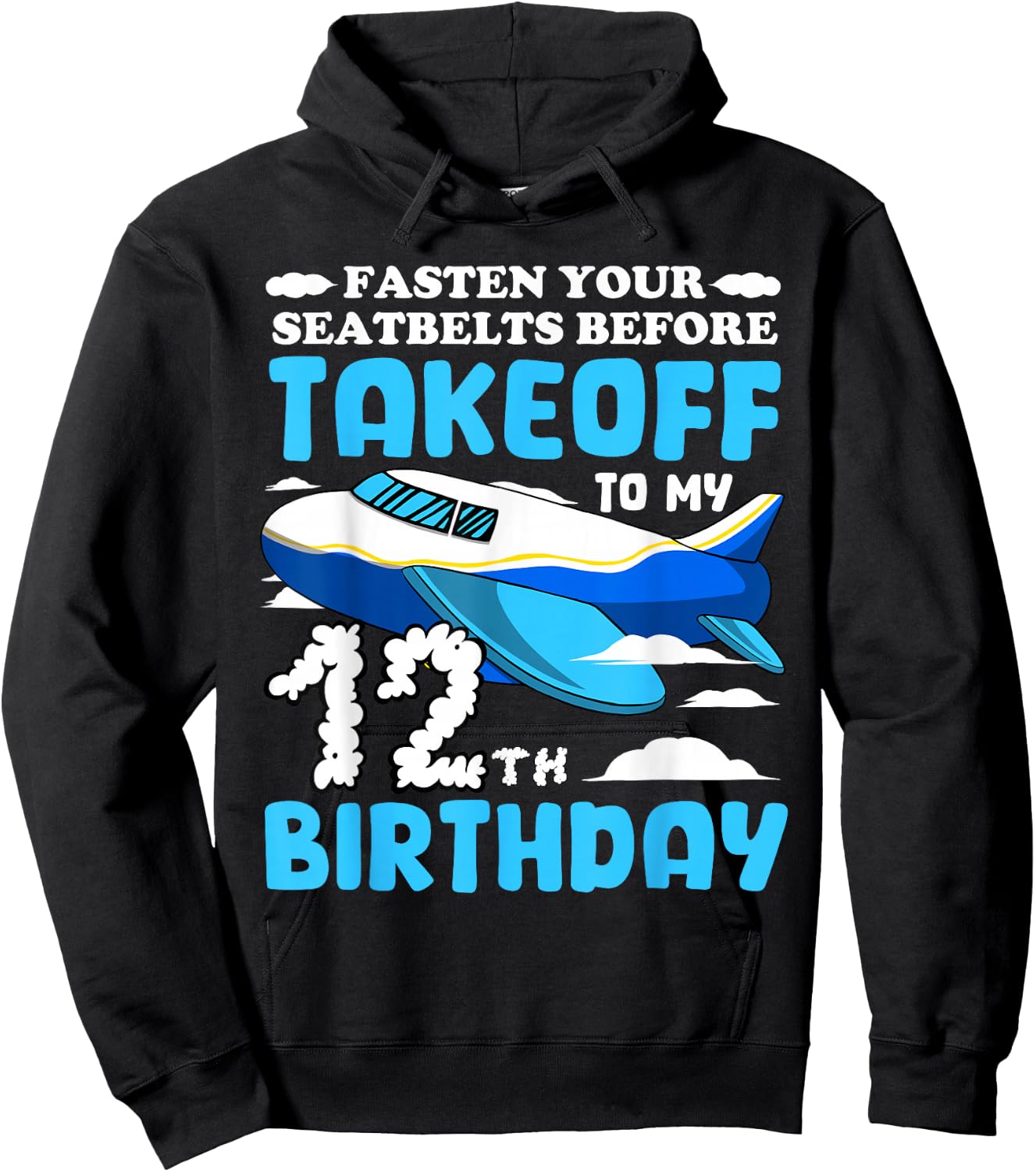 12th Birthday Plane Pilot Fasten Seatbelts Takeoff Airplane Hoodie - Hoodie | Black