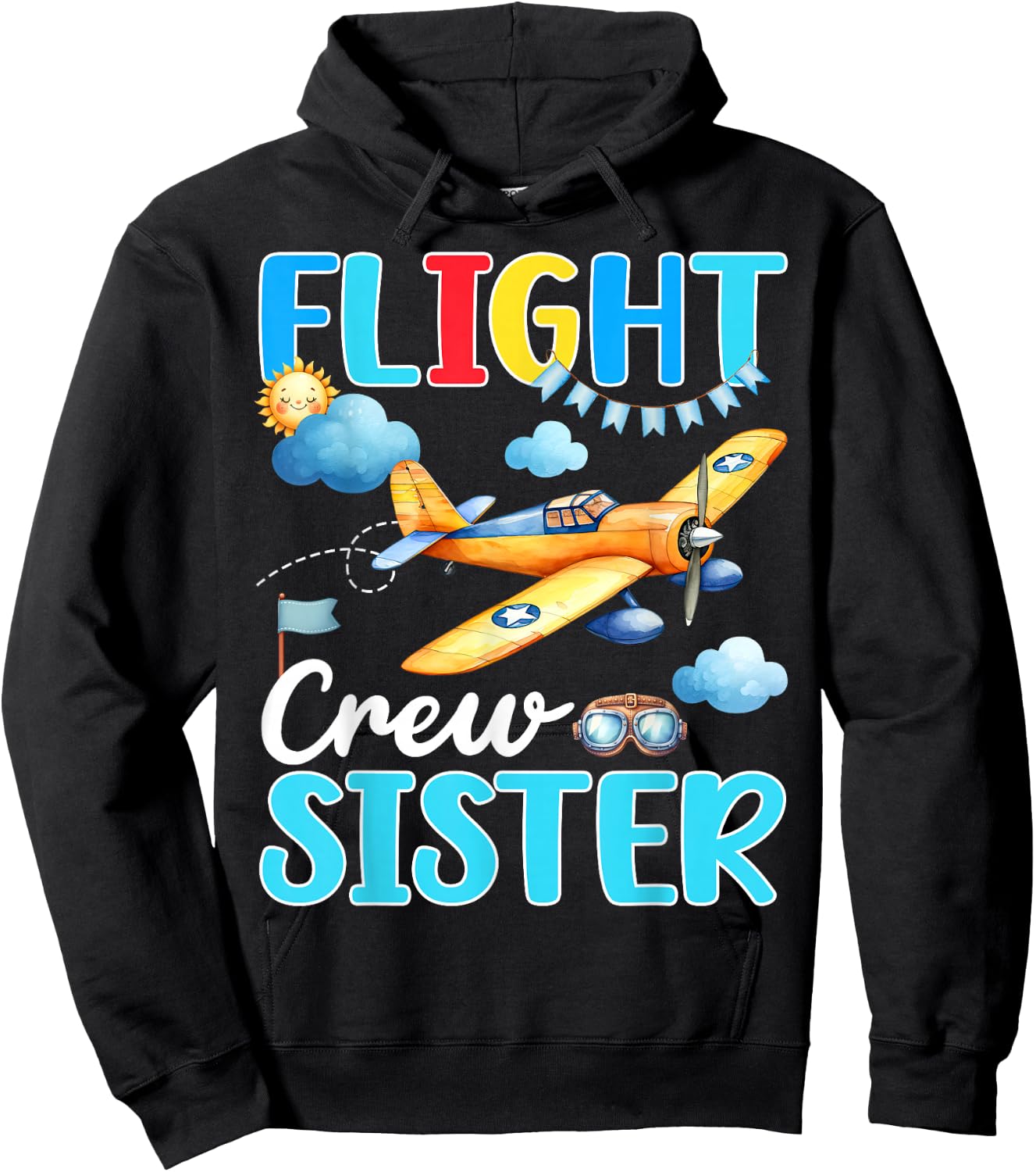 Flight Crew Sister Birthday Squad Airplane Matching Family Hoodie - Hoodie | Black