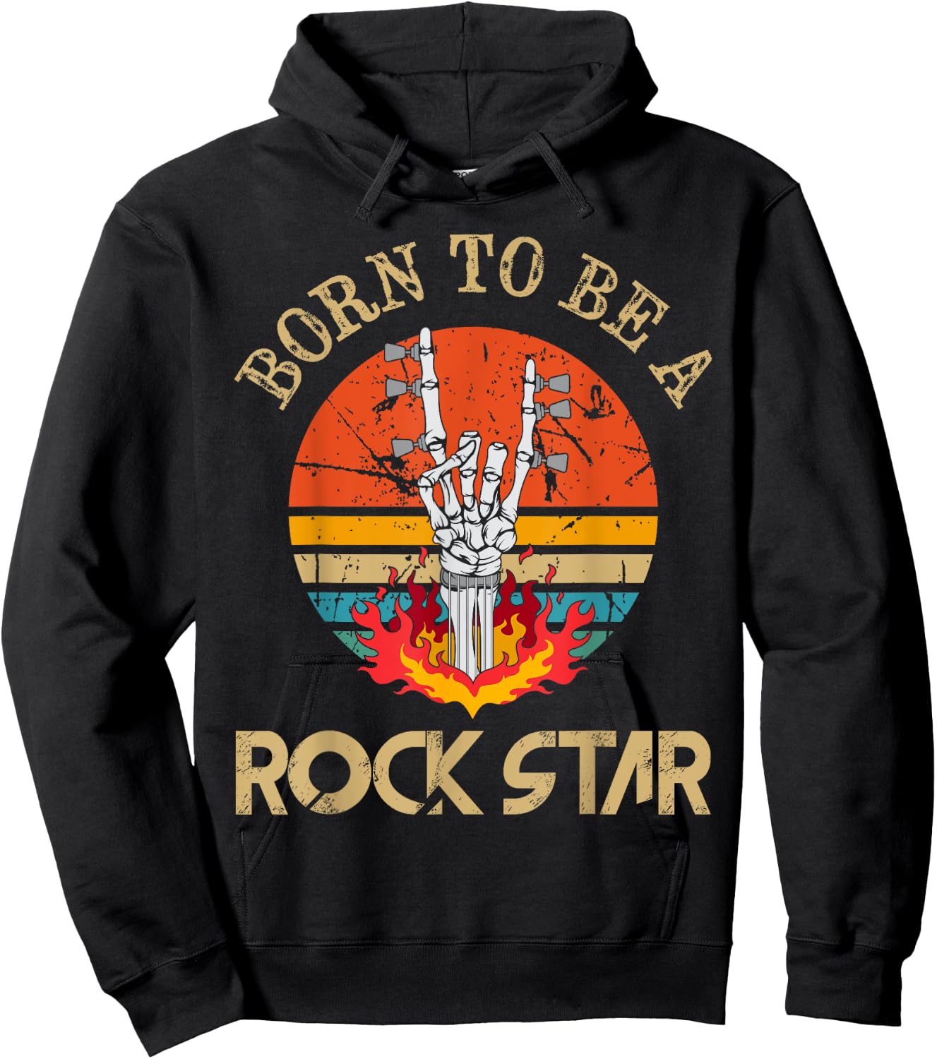 Born To Be Rock Star Heavy Metal Hand Horns Vintage Retro Hoodie - Hoodie | Black