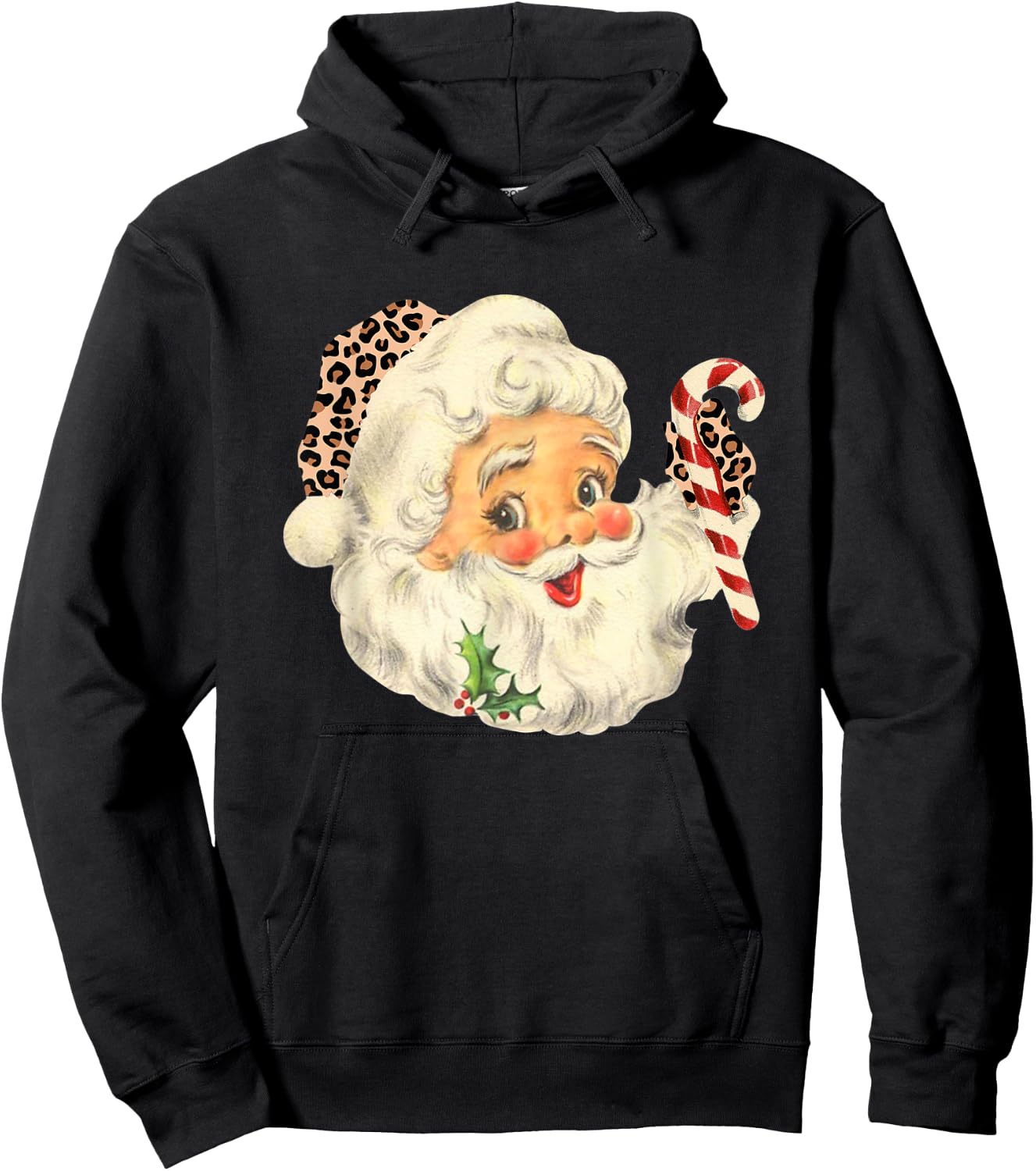 Funny Santa Claus face Vintage Leopard Santa Christmas Hoodie - Hoodie | Black
