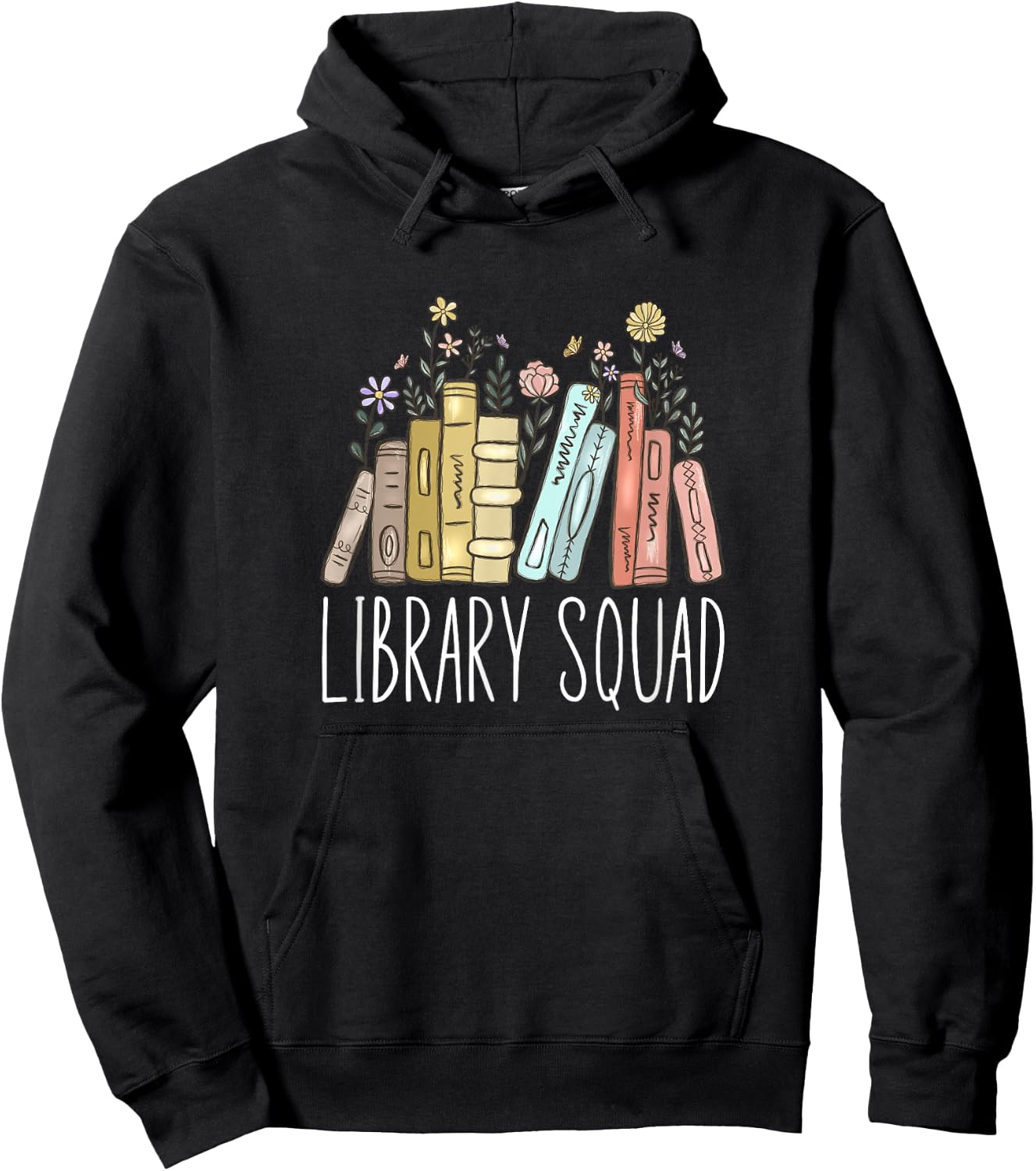 Book Worm Shop Library Squad - Black, -Adults/Kids, Short Sleeve, Modern, Letter Print, , Classic Fit, Pull On, Imported Hoodie - Hoodie | Black