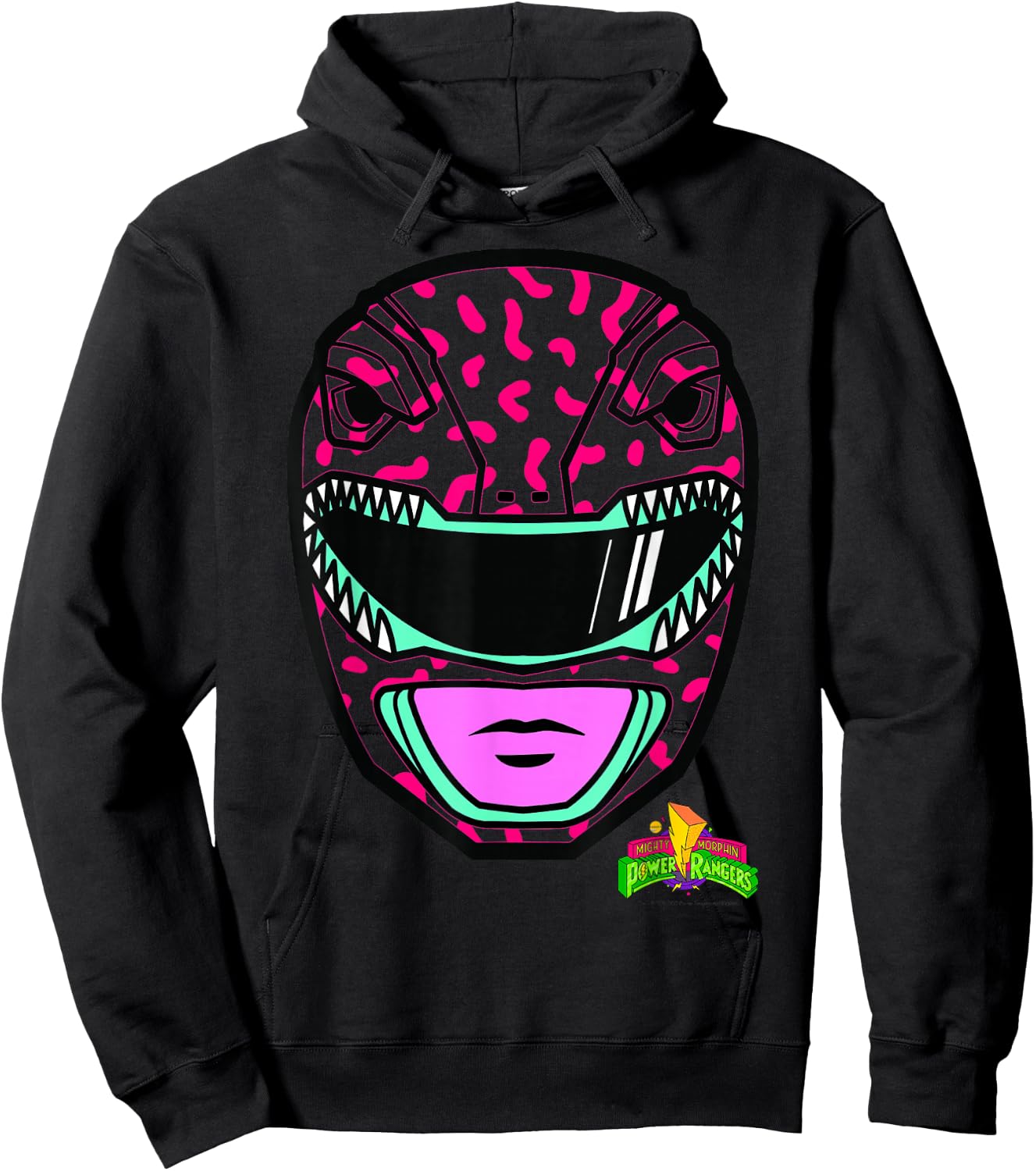 Power Rangers Red Ranger Retro Print Big Face Hoodie - Hoodie | Black