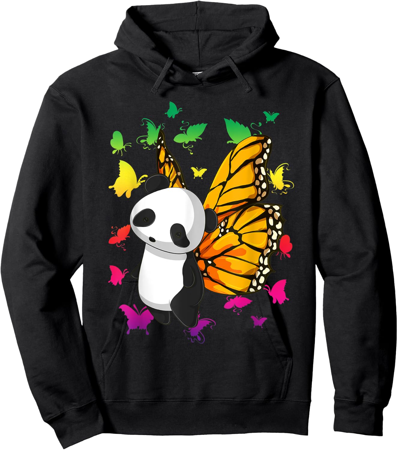 Fantasy Colorful Butterfly Panda Bear Cute Animal Panda Hoodie - Hoodie | Black